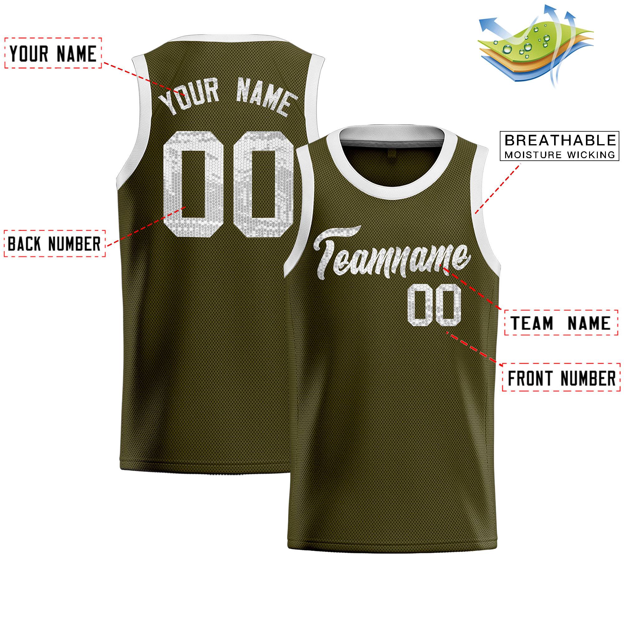 Custom Olive Sequined Tops Athletic Basketball Jersey|KXKSHOP