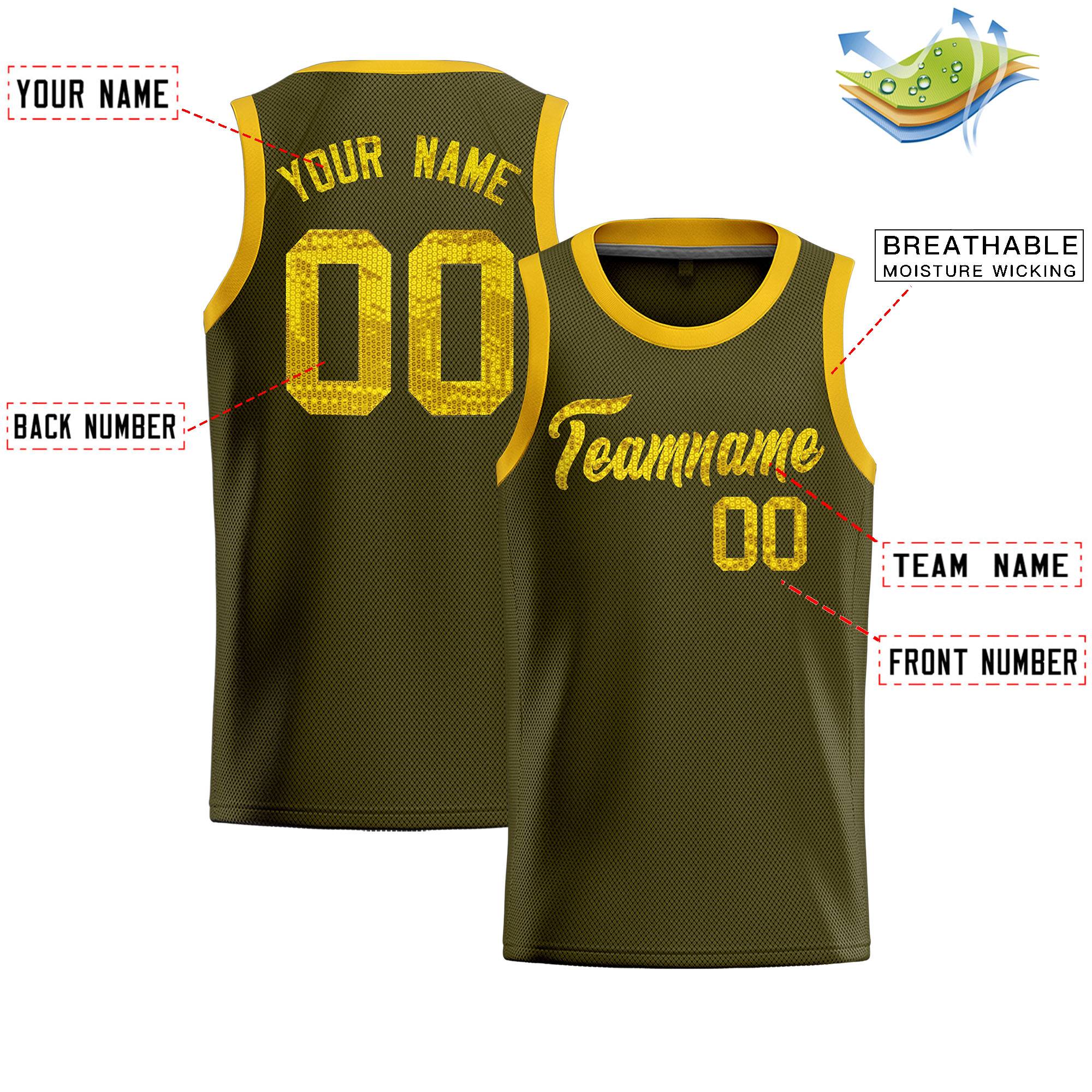 Custom Olive Sequined Tops Athletic Basketball Jersey|KXKSHOP