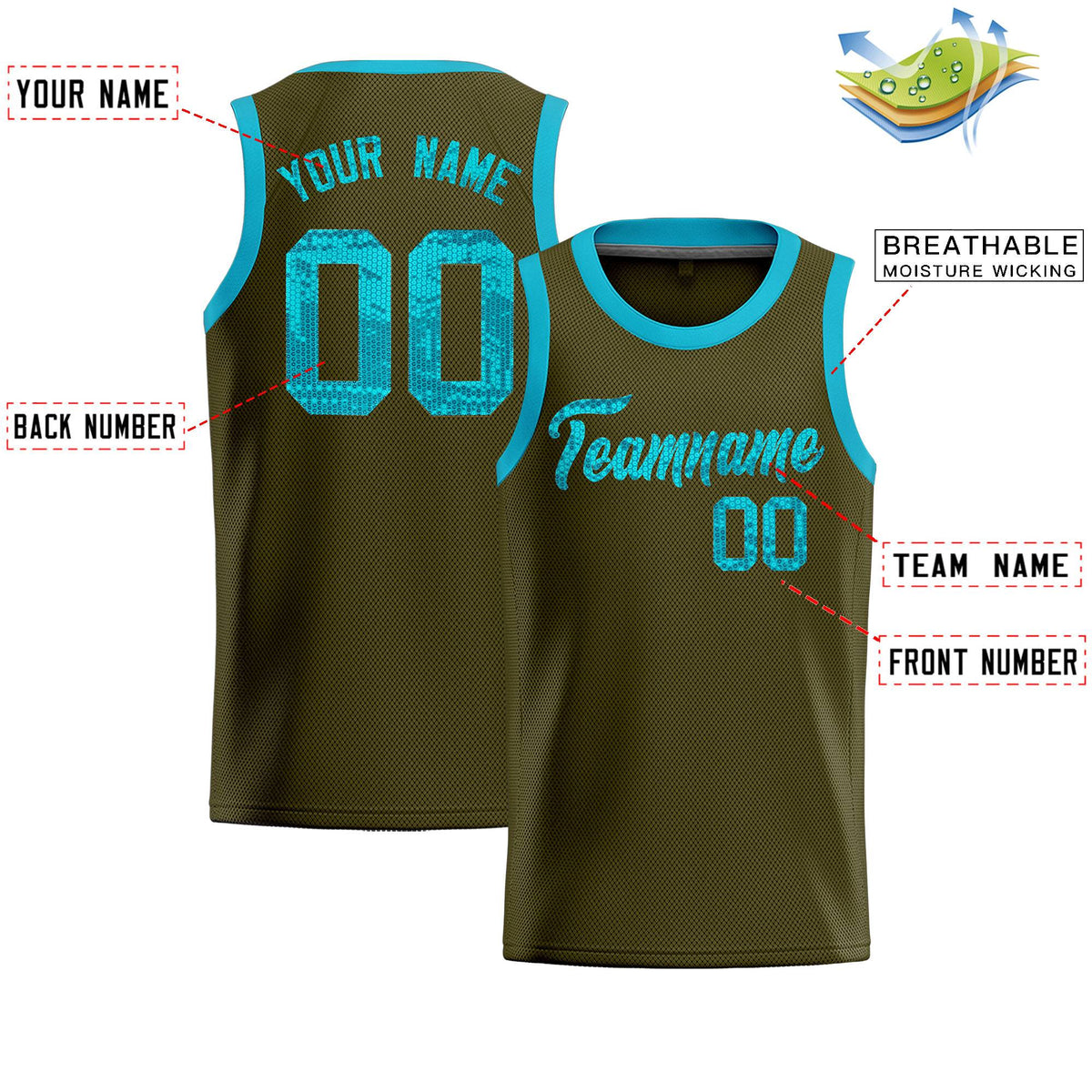 Custom Olive Sequined Tops Athletic Basketball Jersey|KXKSHOP