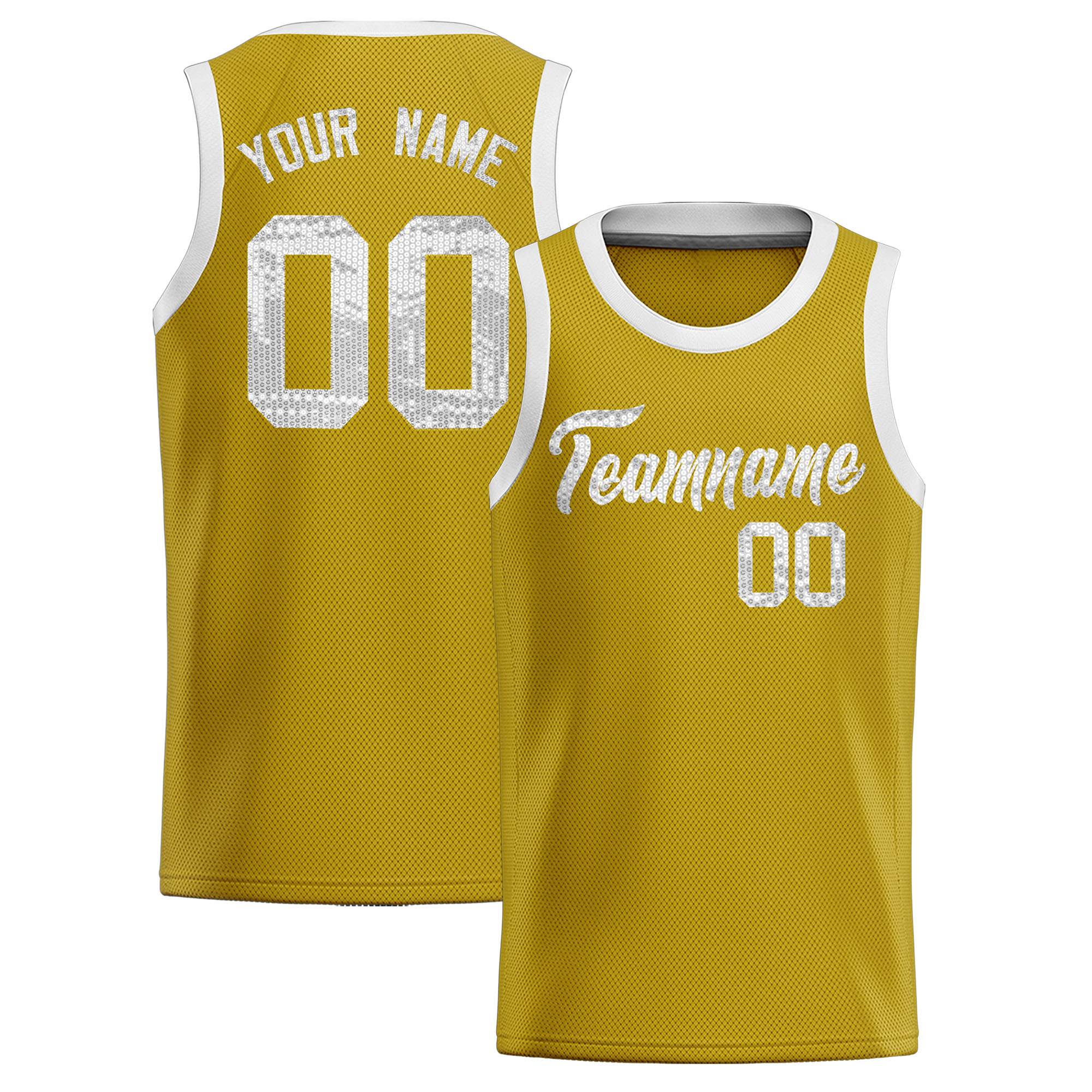 Custom Old Gold Sequined Tops Athletic Basketball Jersey|KXKSHOP