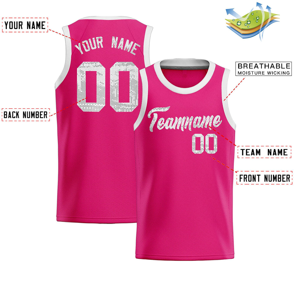 Custom Pink Sequined Tops Athletic Basketball Jersey|KXKSHOP