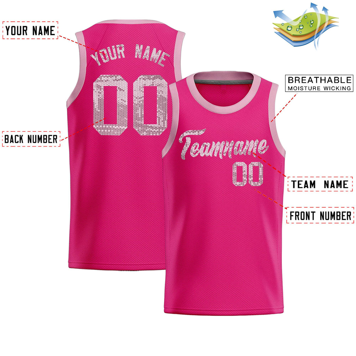 Custom Pink Sequined Tops Athletic Basketball Jersey|KXKSHOP