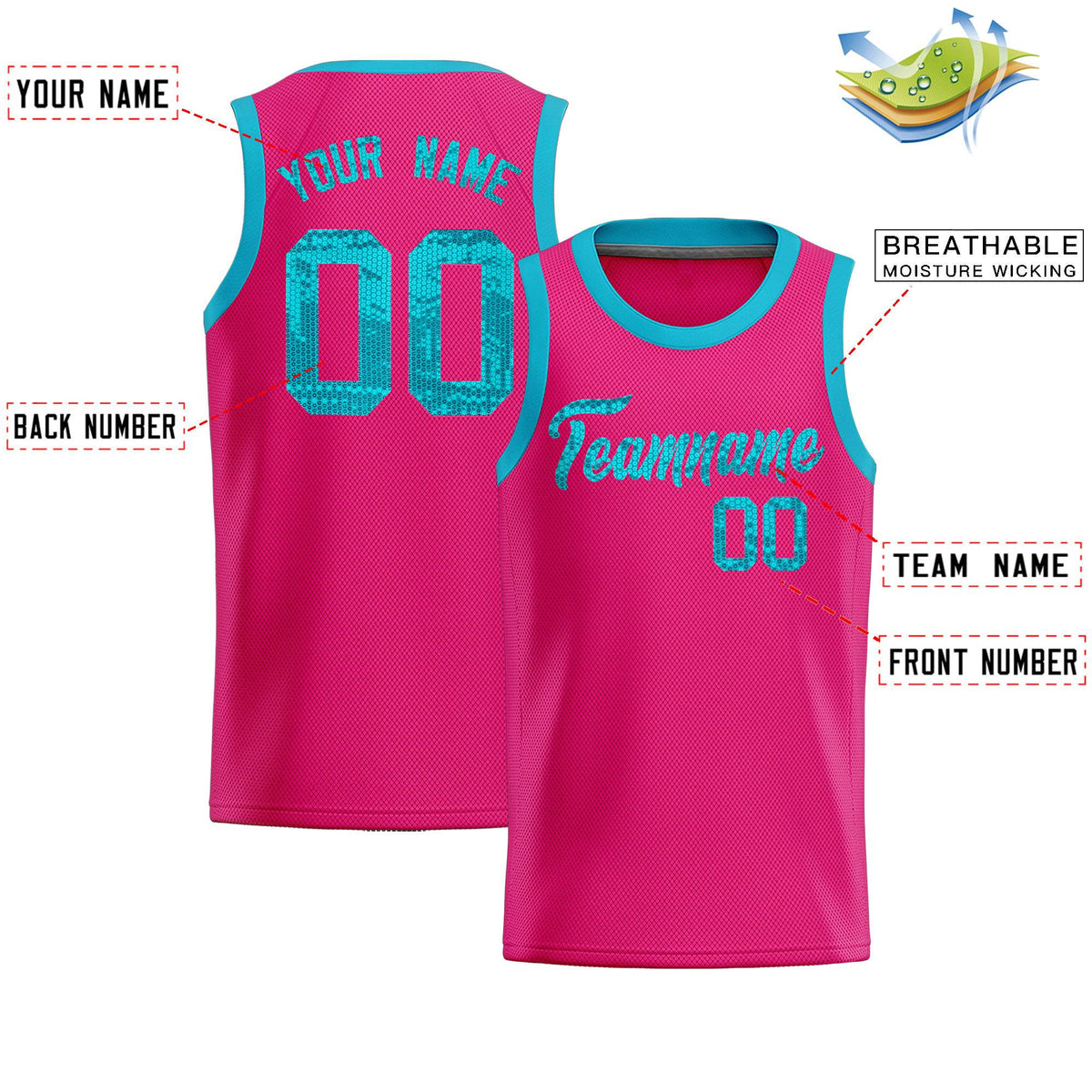 Custom Pink Sequined Tops Athletic Basketball Jersey|KXKSHOP