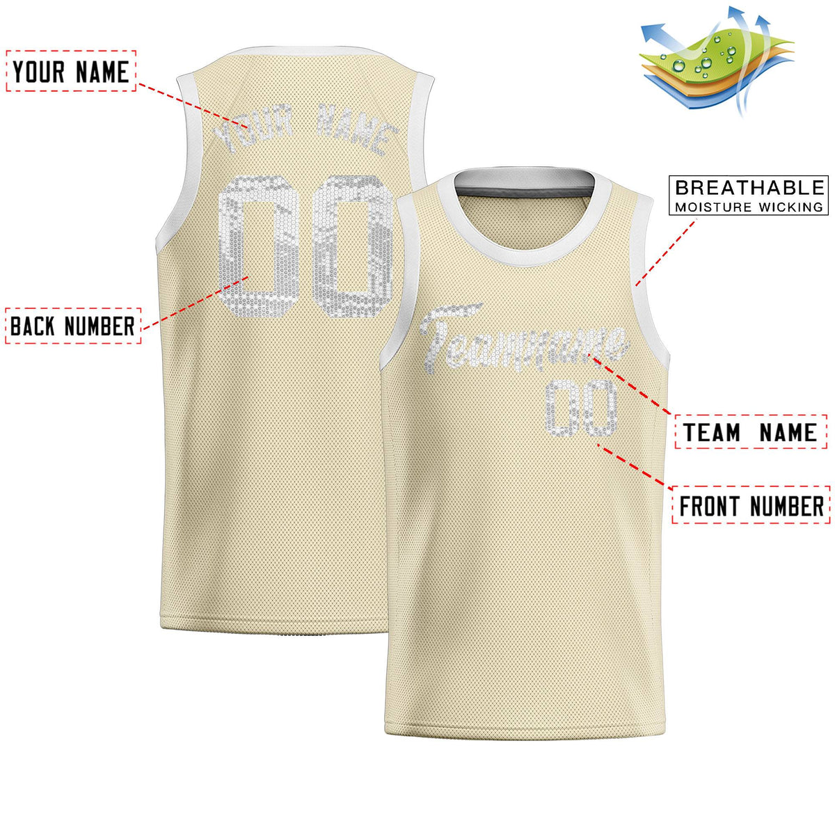 Custom Cream Sequined Tops Athletic Basketball Jersey|KXKSHOP