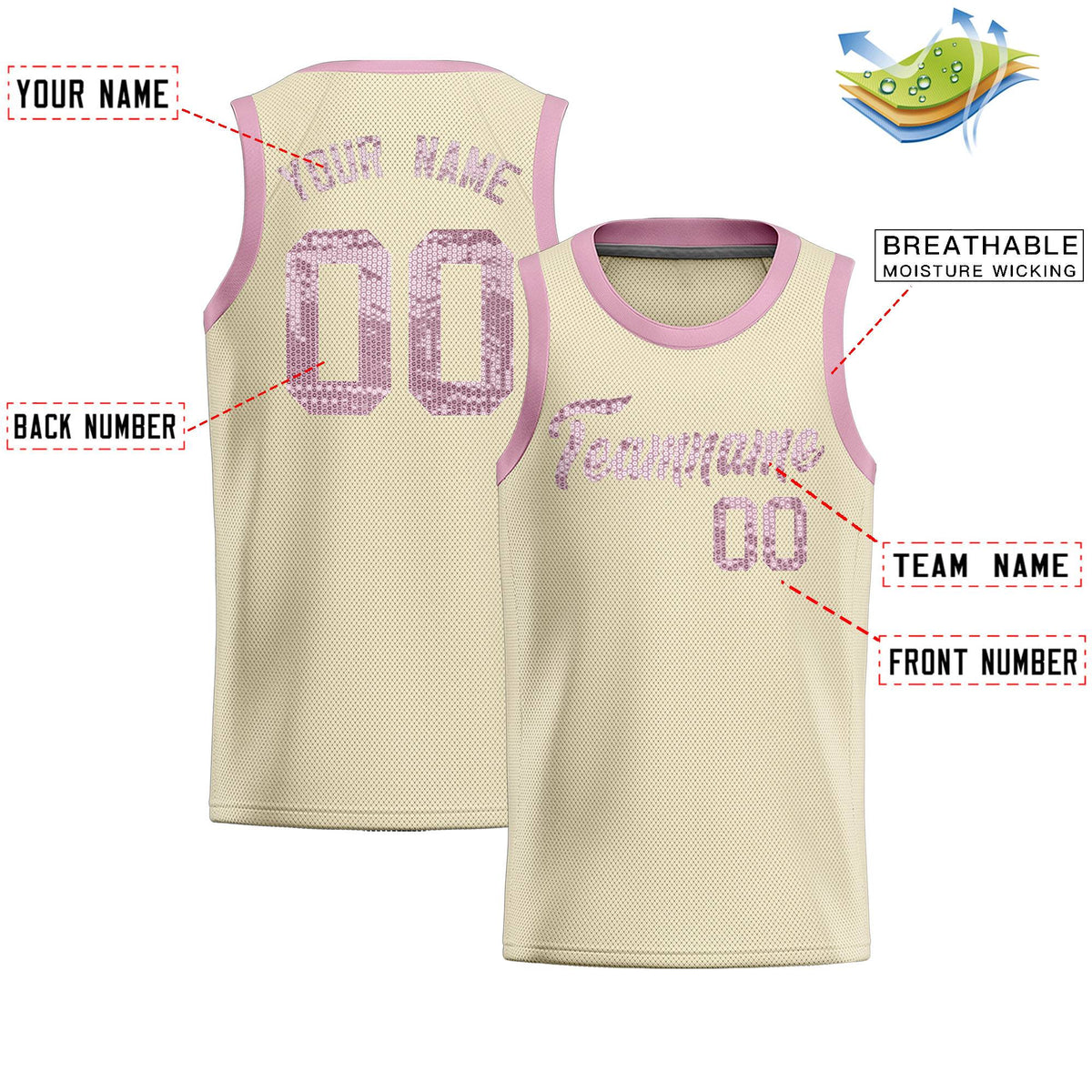 Custom Cream Sequined Tops Athletic Basketball Jersey|KXKSHOP
