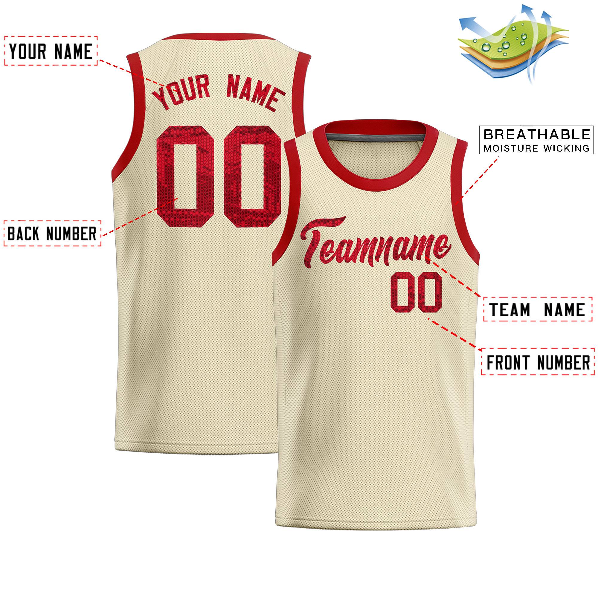 Custom Cream Sequined Tops Athletic Basketball Jersey|KXKSHOP