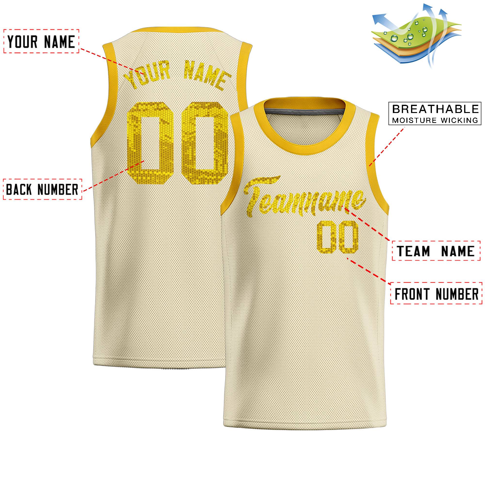 Custom Cream Sequined Tops Athletic Basketball Jersey|KXKSHOP