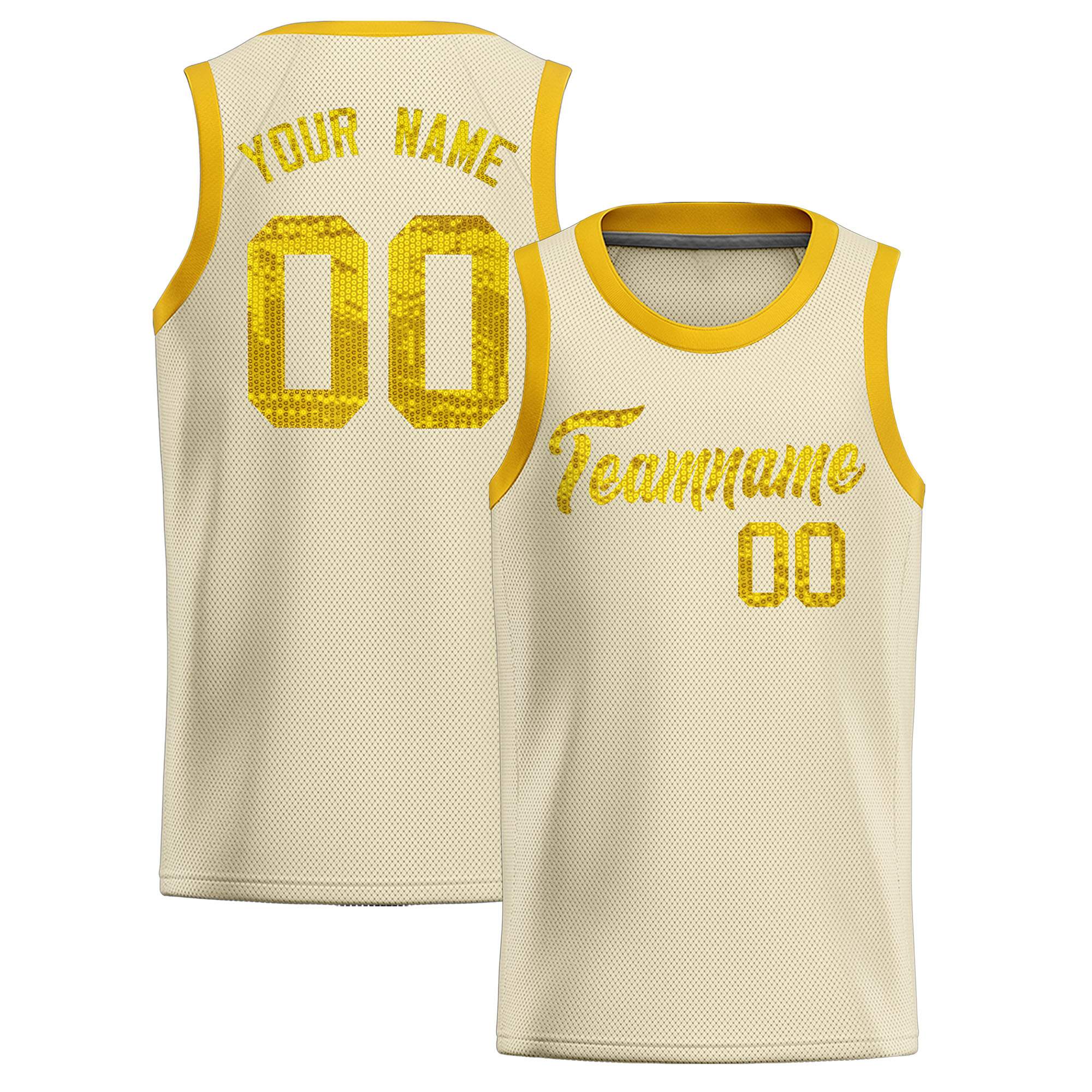Custom Cream Sequined Tops Athletic Basketball Jersey|KXKSHOP
