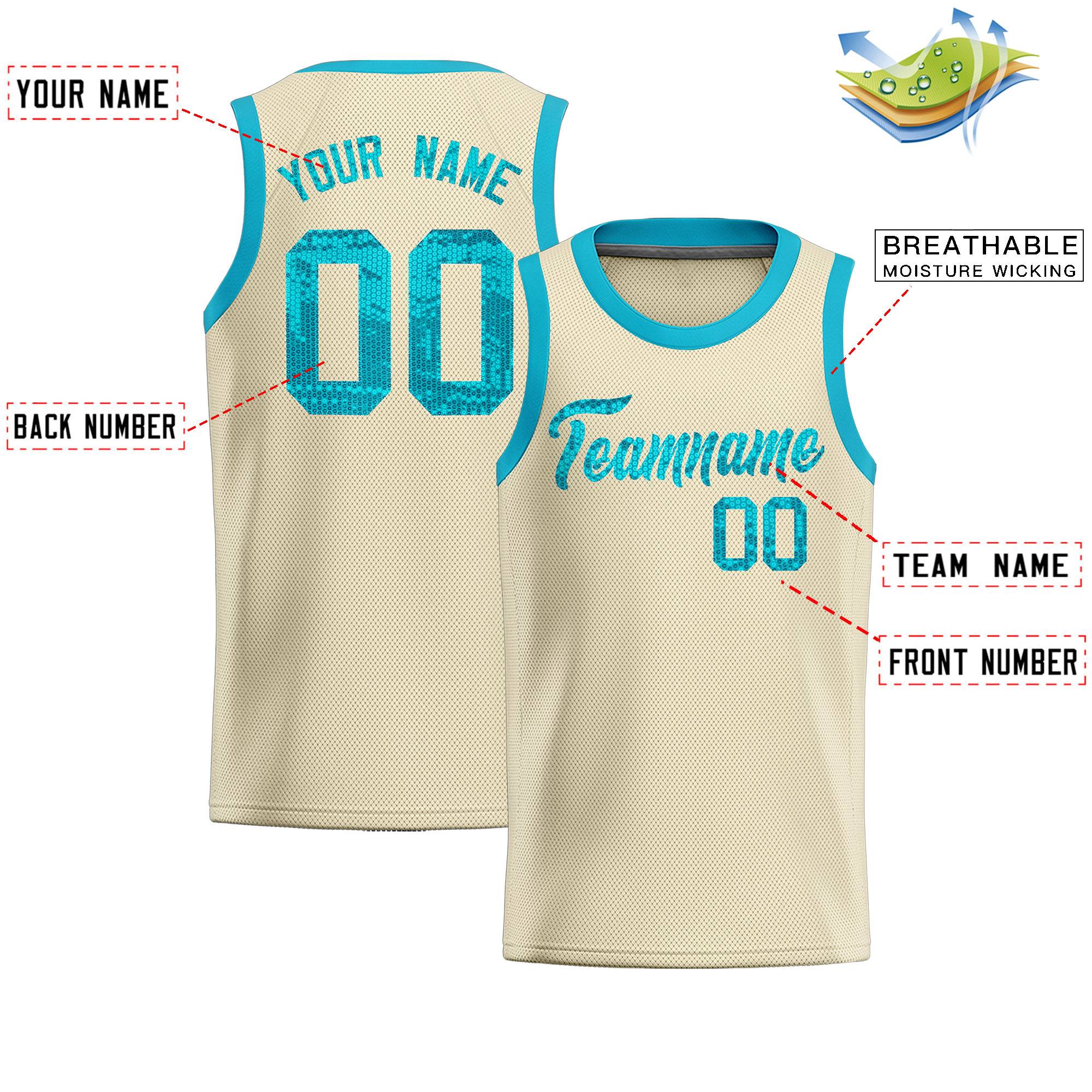 Custom Cream Sequined Tops Athletic Basketball Jersey|KXKSHOP