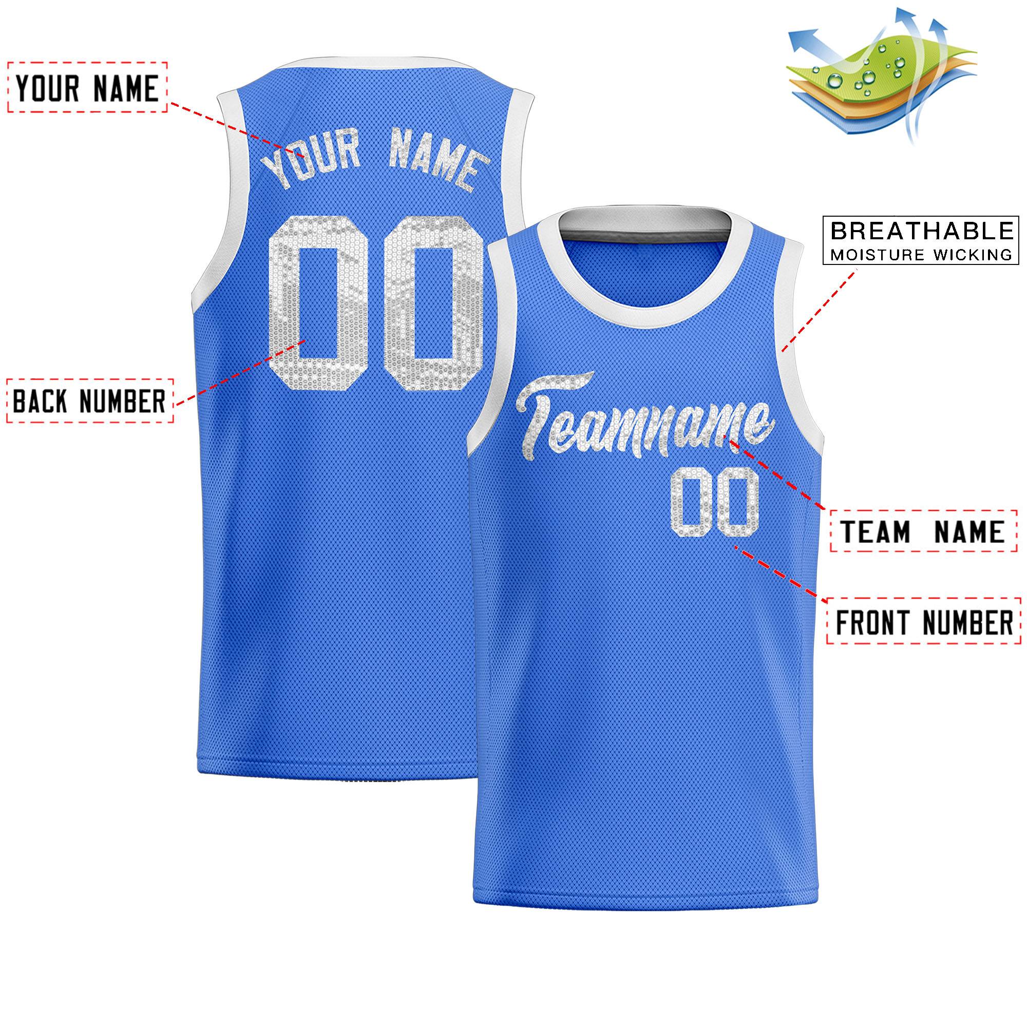 Custom Powder Blue Sequined Tops Athletic Basketball Jersey|KXKSHOP