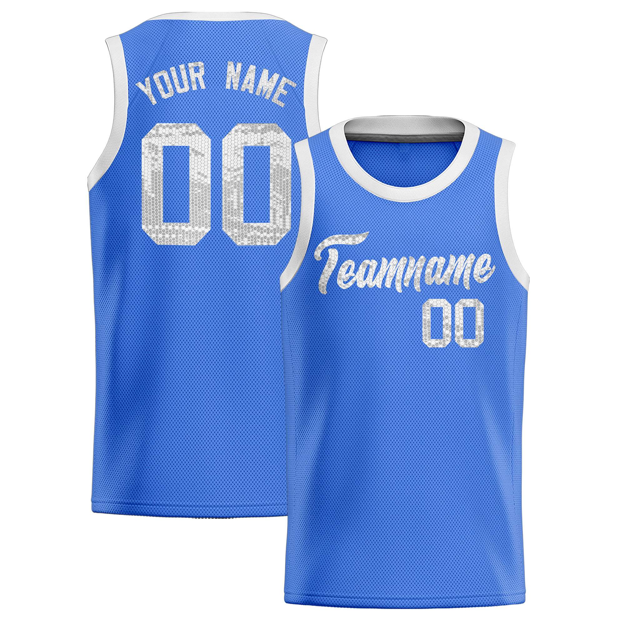 Custom Powder Blue Sequined Tops Athletic Basketball Jersey|KXKSHOP