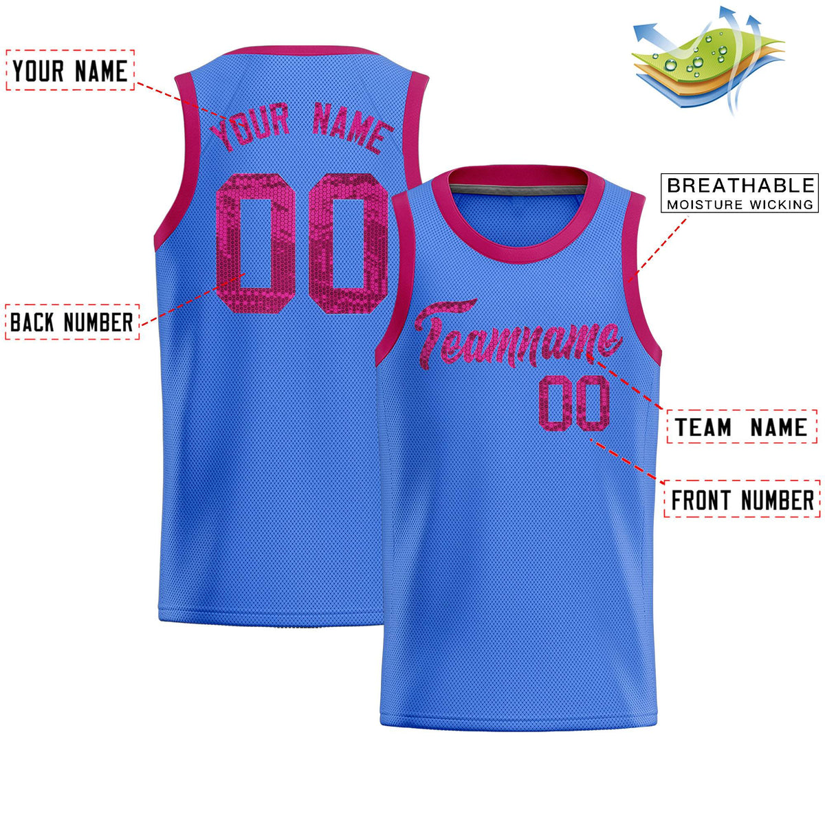 Custom Powder Blue Sequined Tops Athletic Basketball Jersey|KXKSHOP