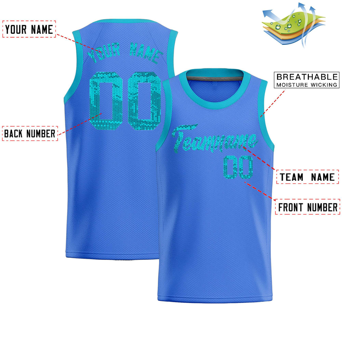 Custom Powder Blue Sequined Tops Athletic Basketball Jersey|KXKSHOP