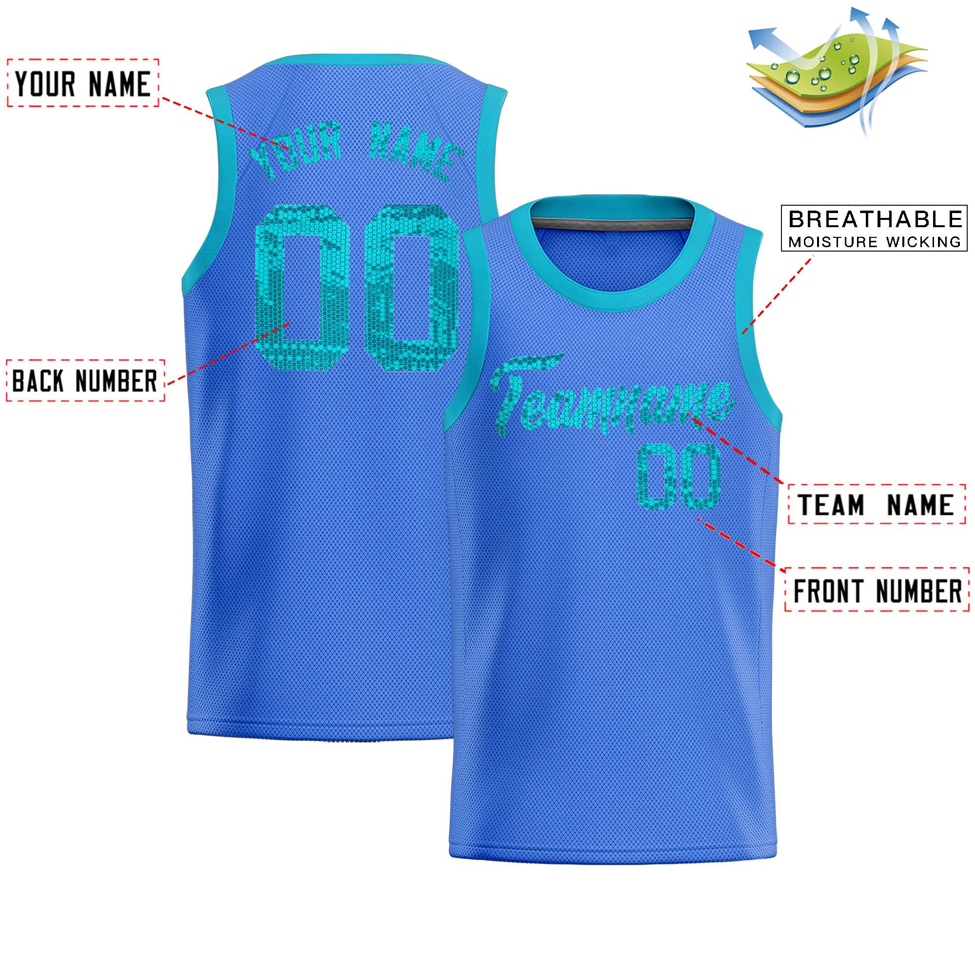 Custom Powder Blue Sequined Tops Athletic Basketball Jersey|KXKSHOP