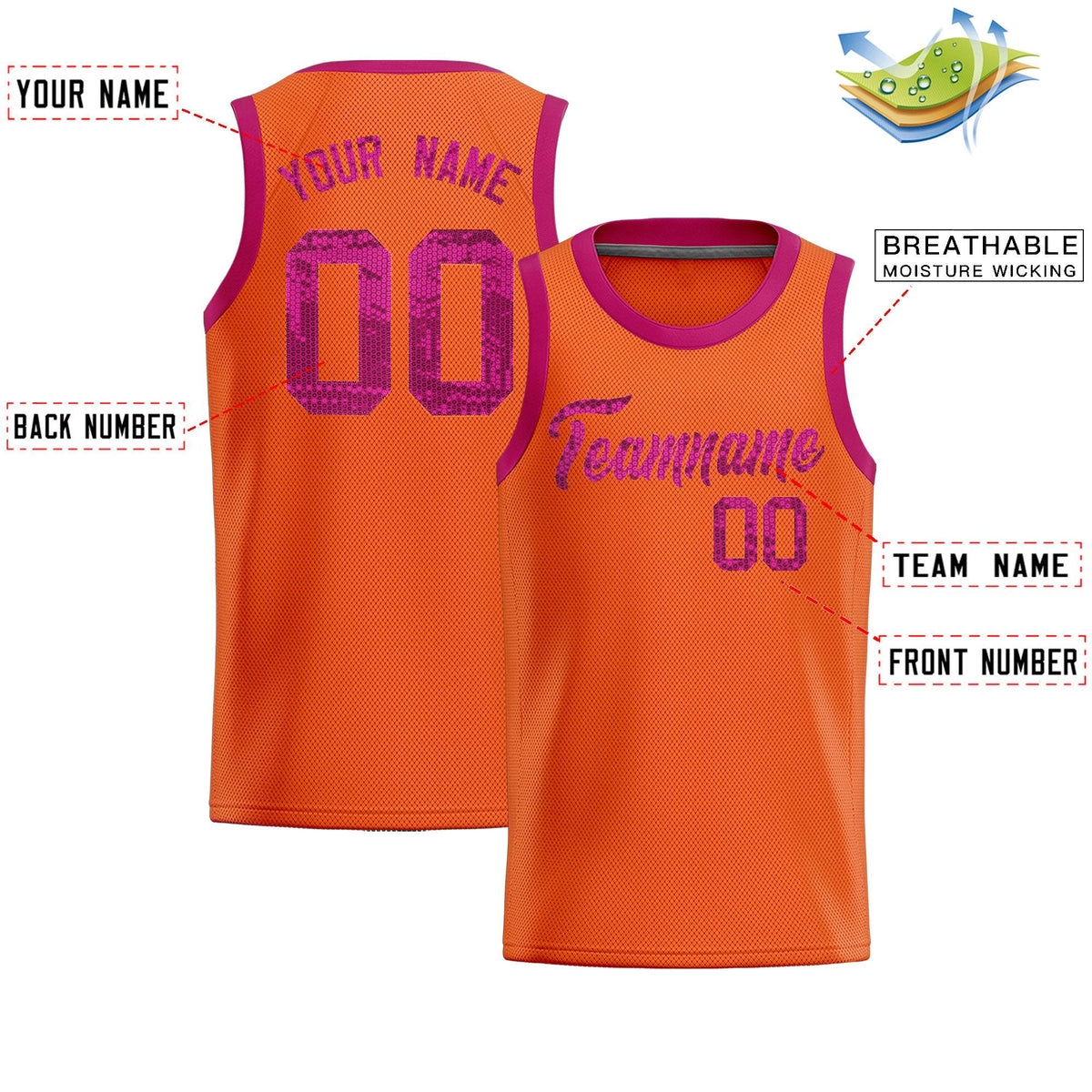 Custom Orange Sequined Tops Athletic Basketball Jersey|KXKSHOP