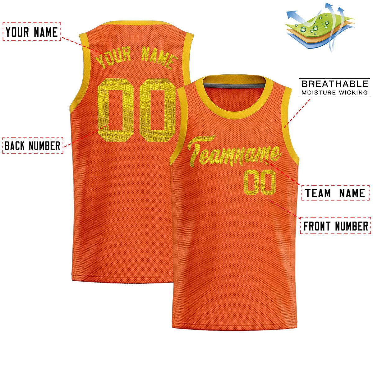 Custom Orange Sequined Tops Athletic Basketball Jersey|KXKSHOP