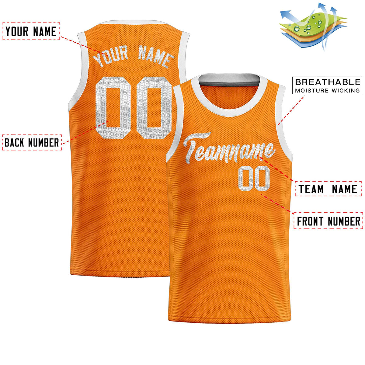Custom Orange Sequined Tops Athletic Basketball Jersey|KXKSHOP
