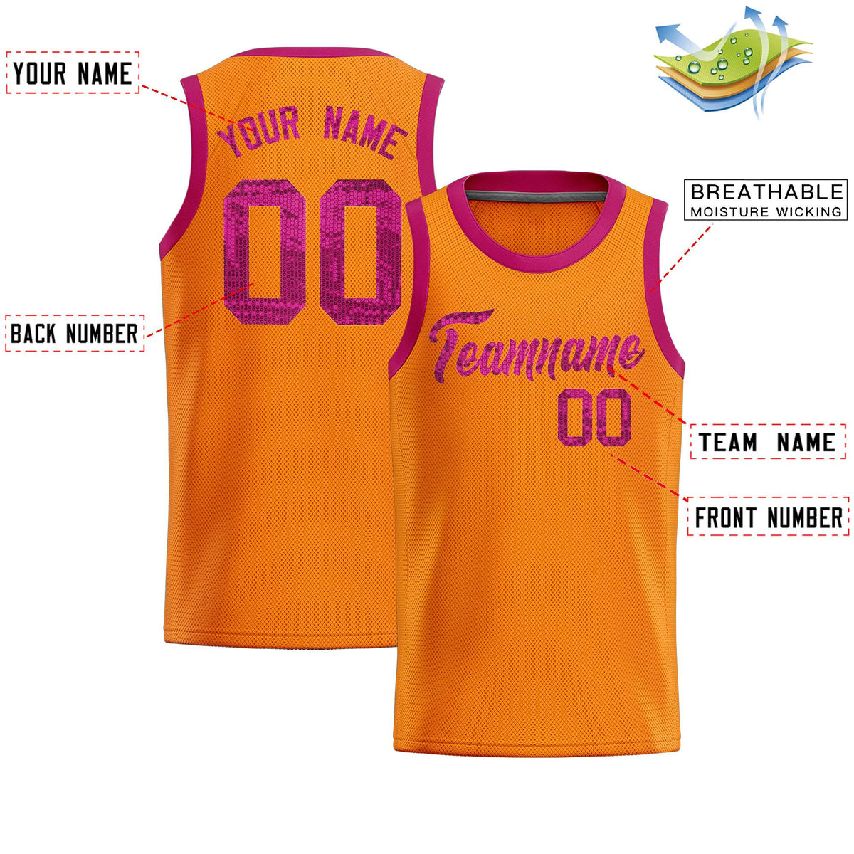 Custom Orange Sequined Tops Athletic Basketball Jersey|KXKSHOP