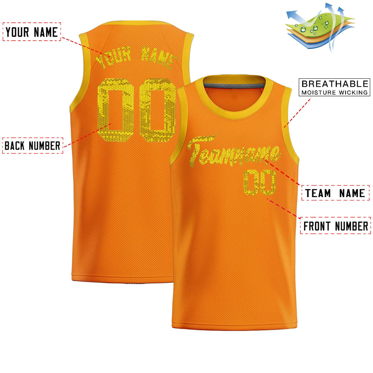 Custom Orange Sequined Tops Athletic Basketball Jersey|KXKSHOP