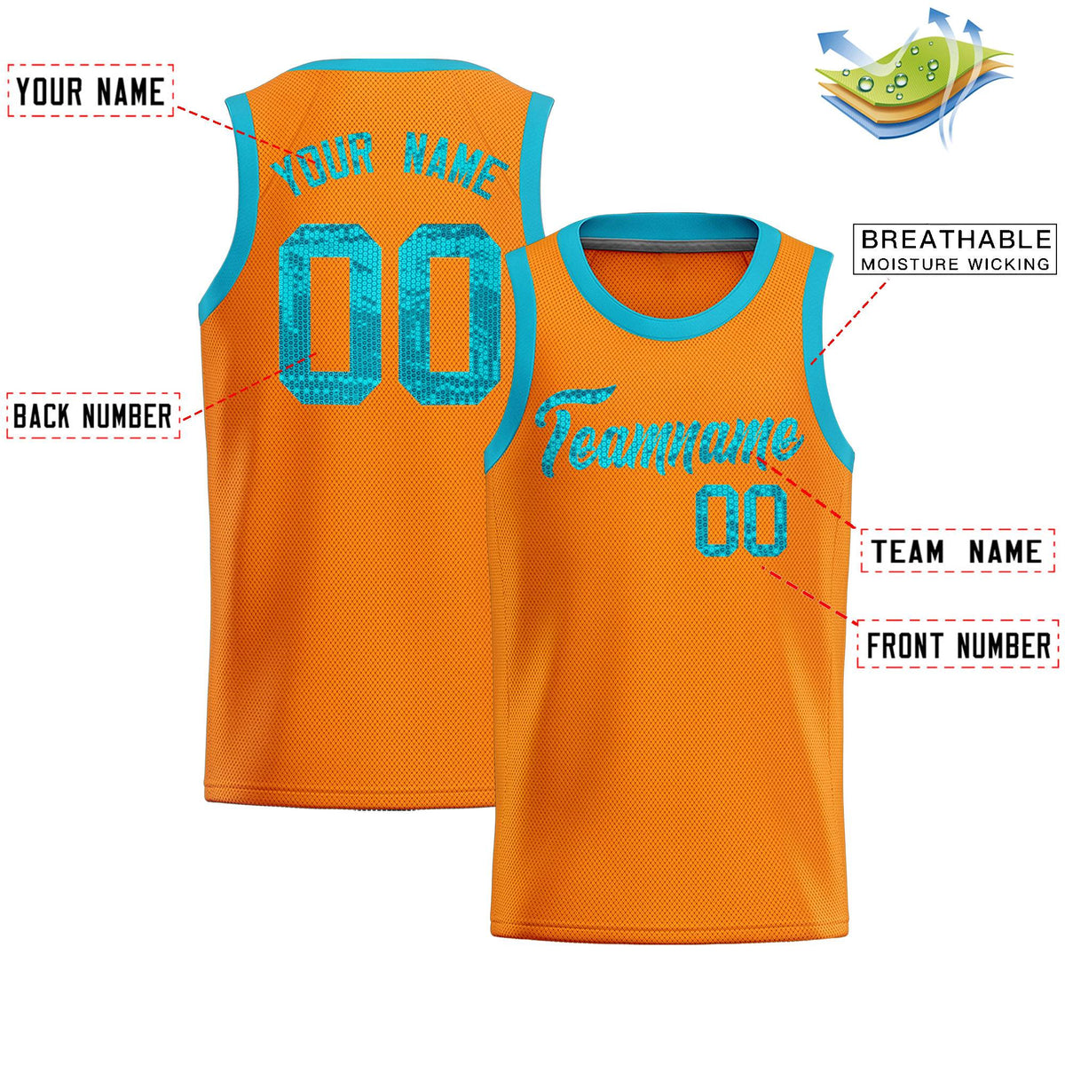 Custom Orange Sequined Tops Athletic Basketball Jersey|KXKSHOP