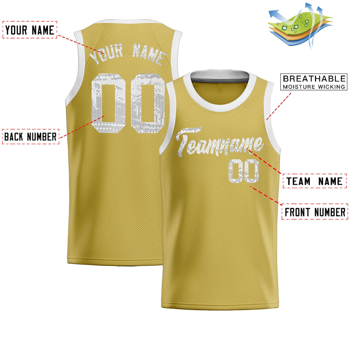 Custom Old Gold Sequined Tops Athletic Basketball Jersey|KXKSHOP