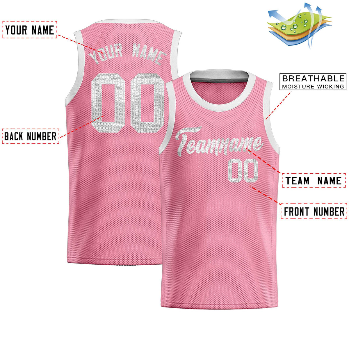Custom Light Pink Sequined Tops Athletic Basketball Jersey|KXKSHOP