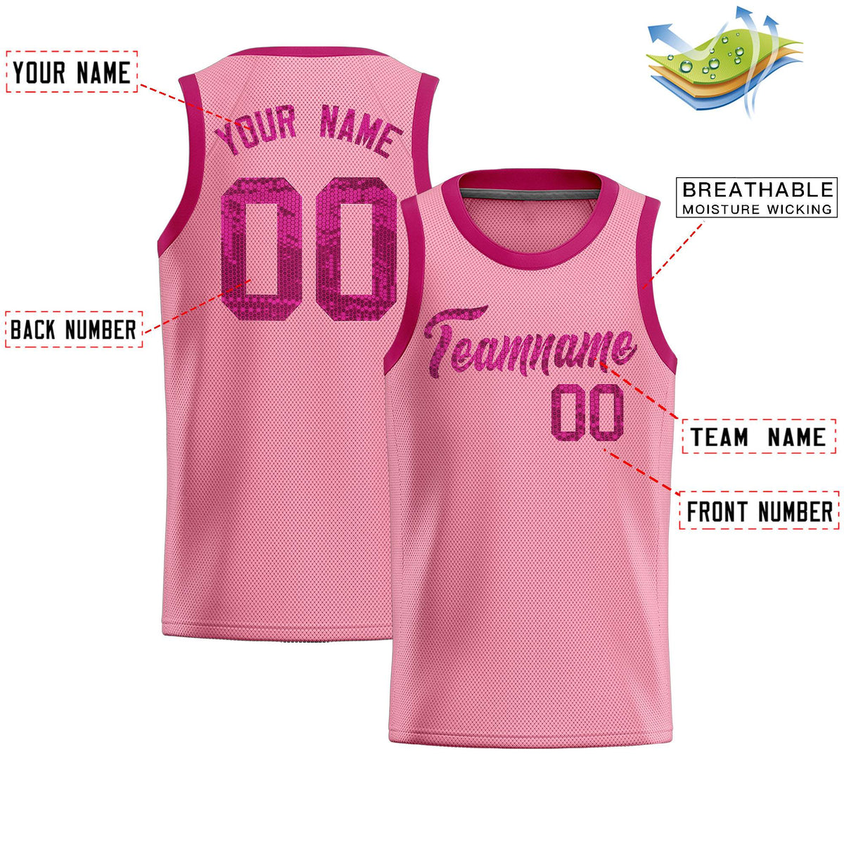 Custom Light Pink Sequined Tops Athletic Basketball Jersey|KXKSHOP