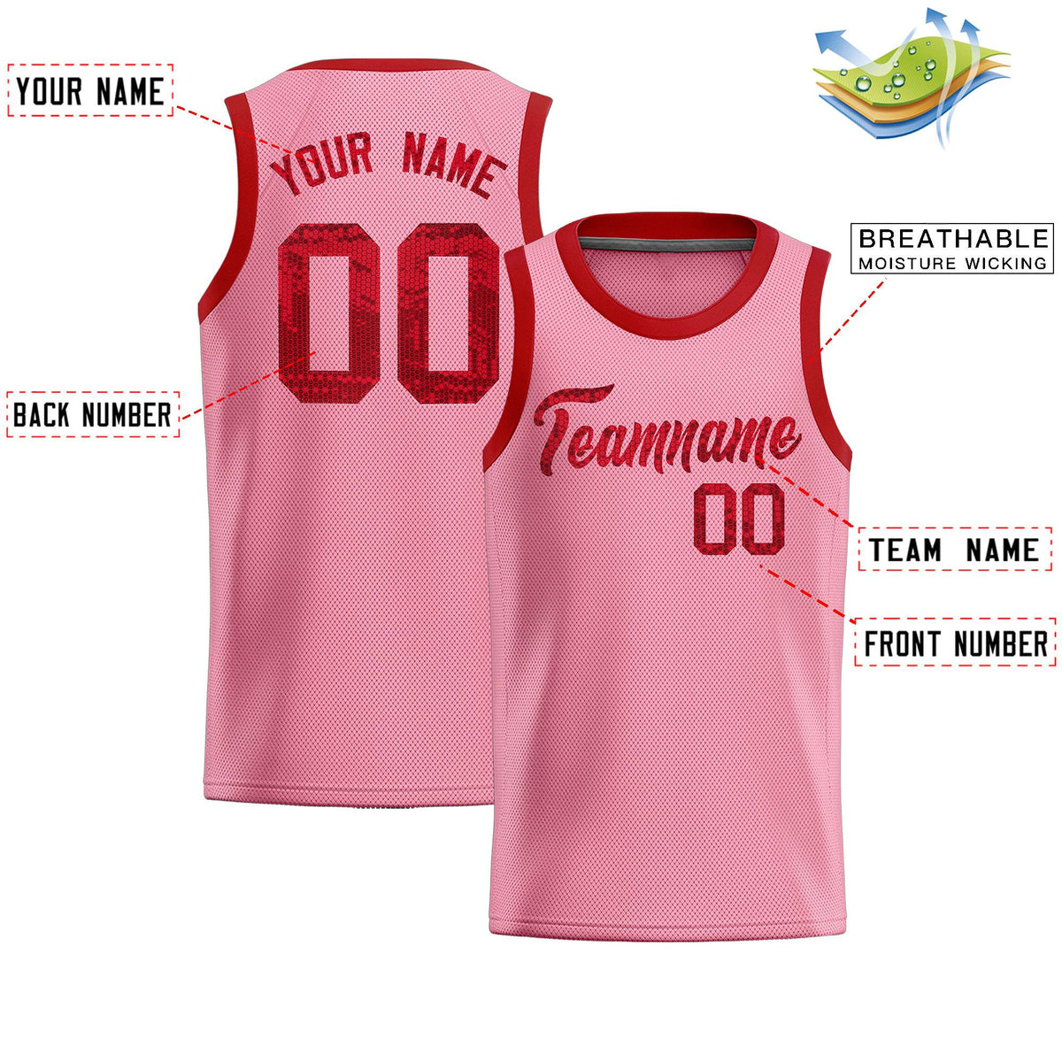 Custom Light Pink Sequined Tops Athletic Basketball Jersey|KXKSHOP