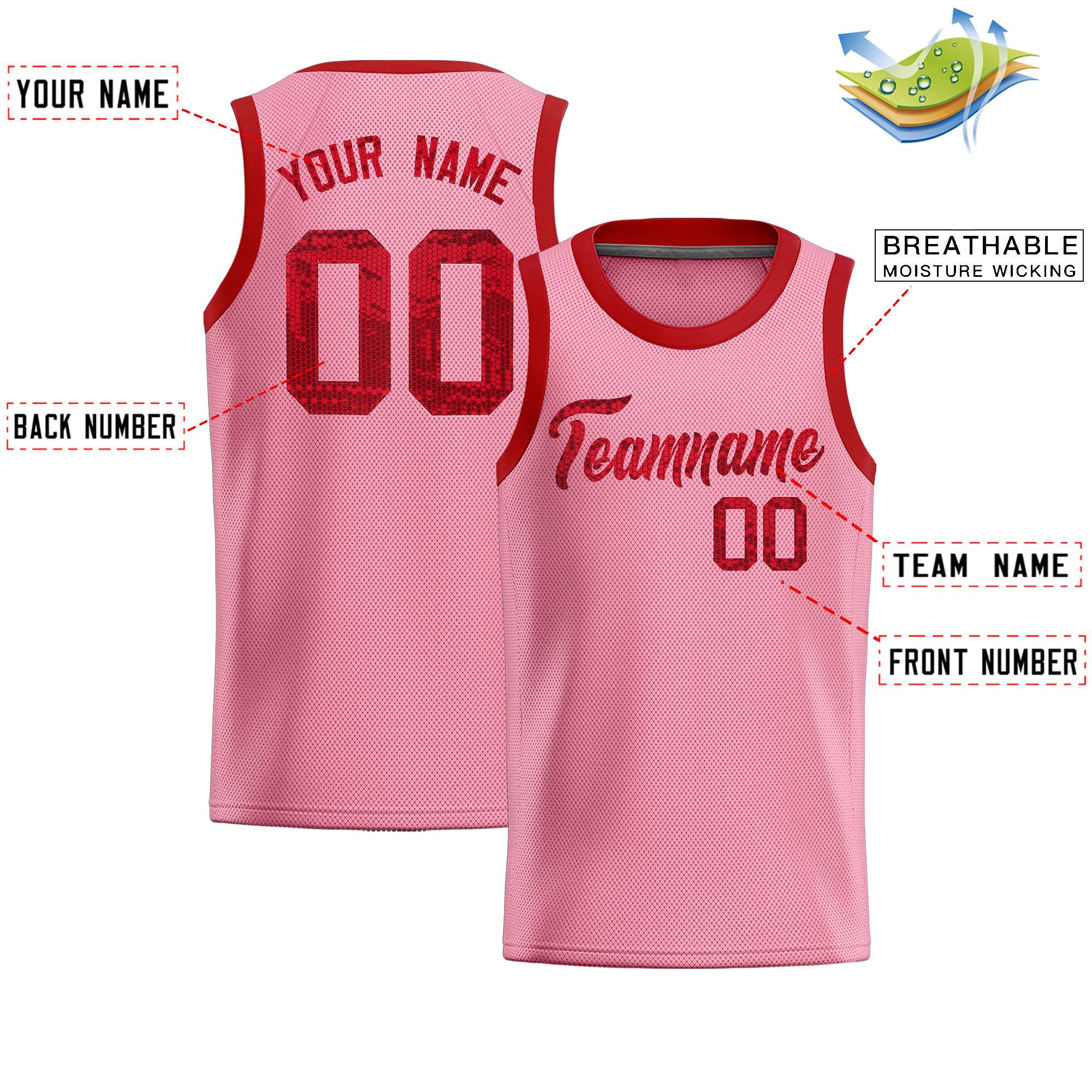 Custom Light Pink Sequined Tops Athletic Basketball Jersey|KXKSHOP