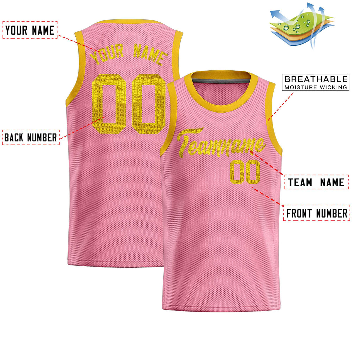Custom Light Pink Sequined Tops Athletic Basketball Jersey|KXKSHOP