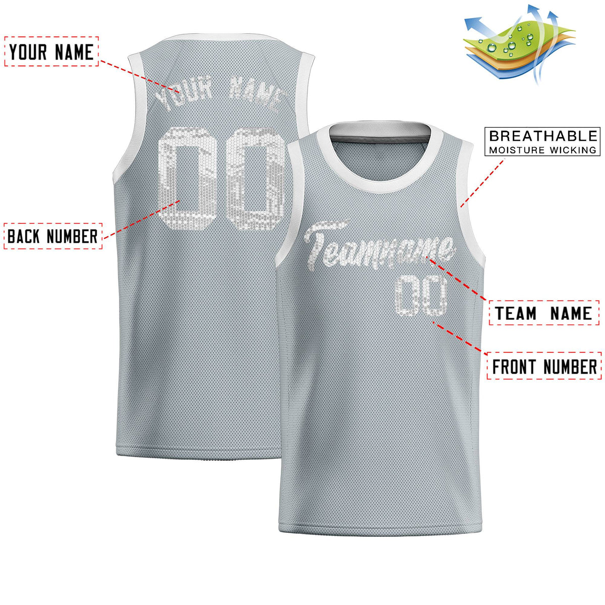 Custom Silver Sequined Tops Athletic Basketball Jersey|KXKSHOP