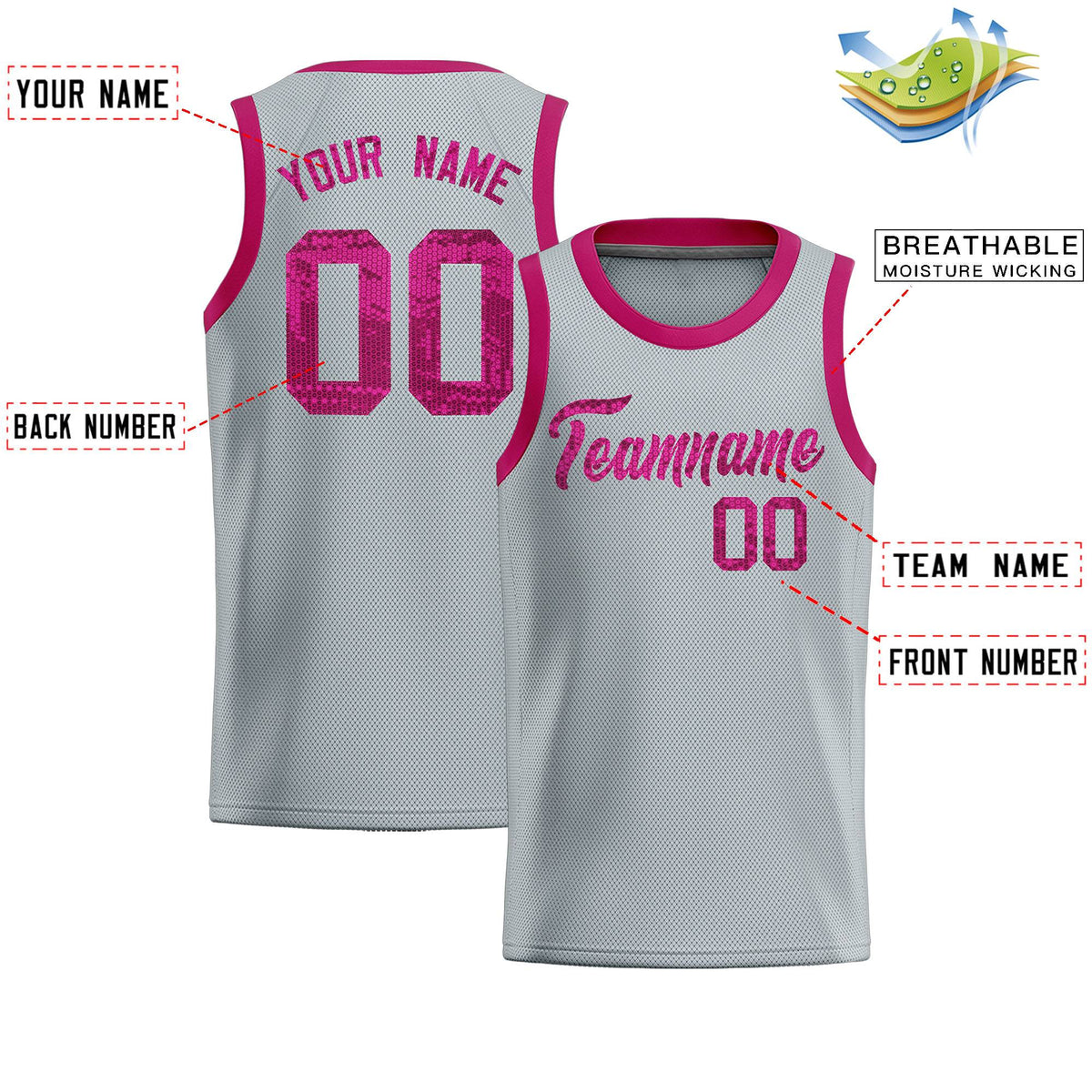 Custom Silver Sequined Tops Athletic Basketball Jersey|KXKSHOP