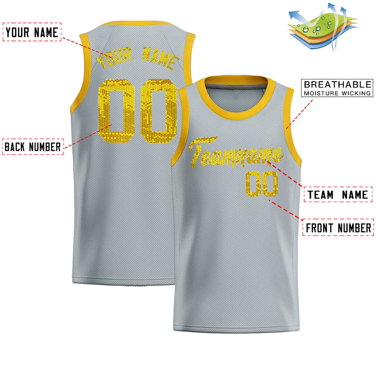Custom Silver Sequined Tops Athletic Basketball Jersey|KXKSHOP