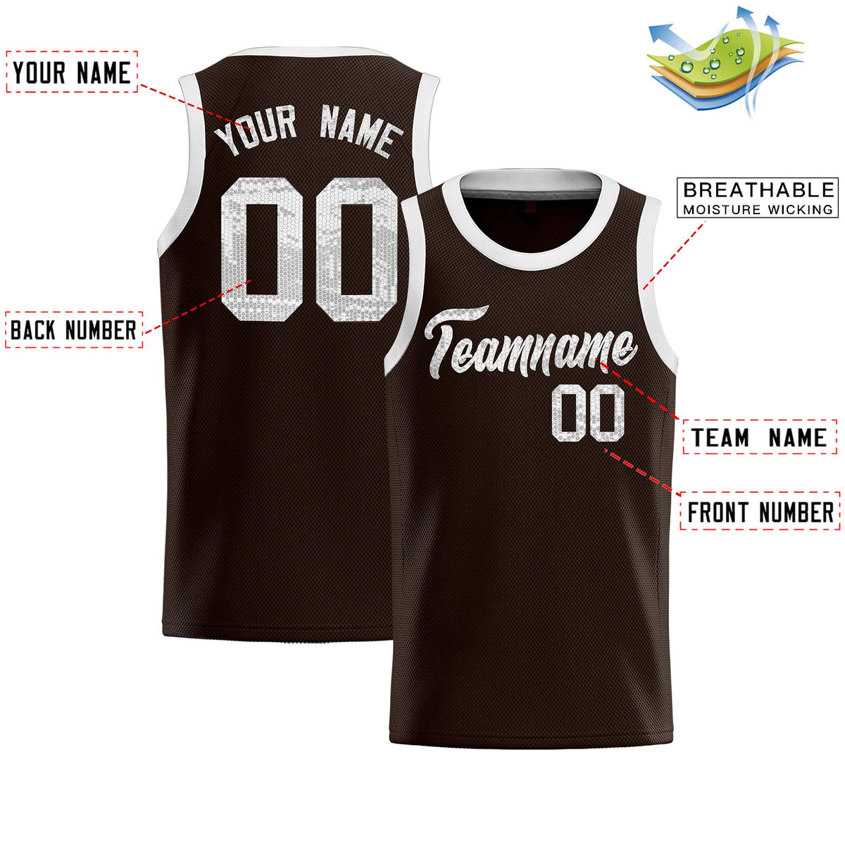 Custom Brown Sequined Tops Athletic Basketball Jersey|KXKSHOP