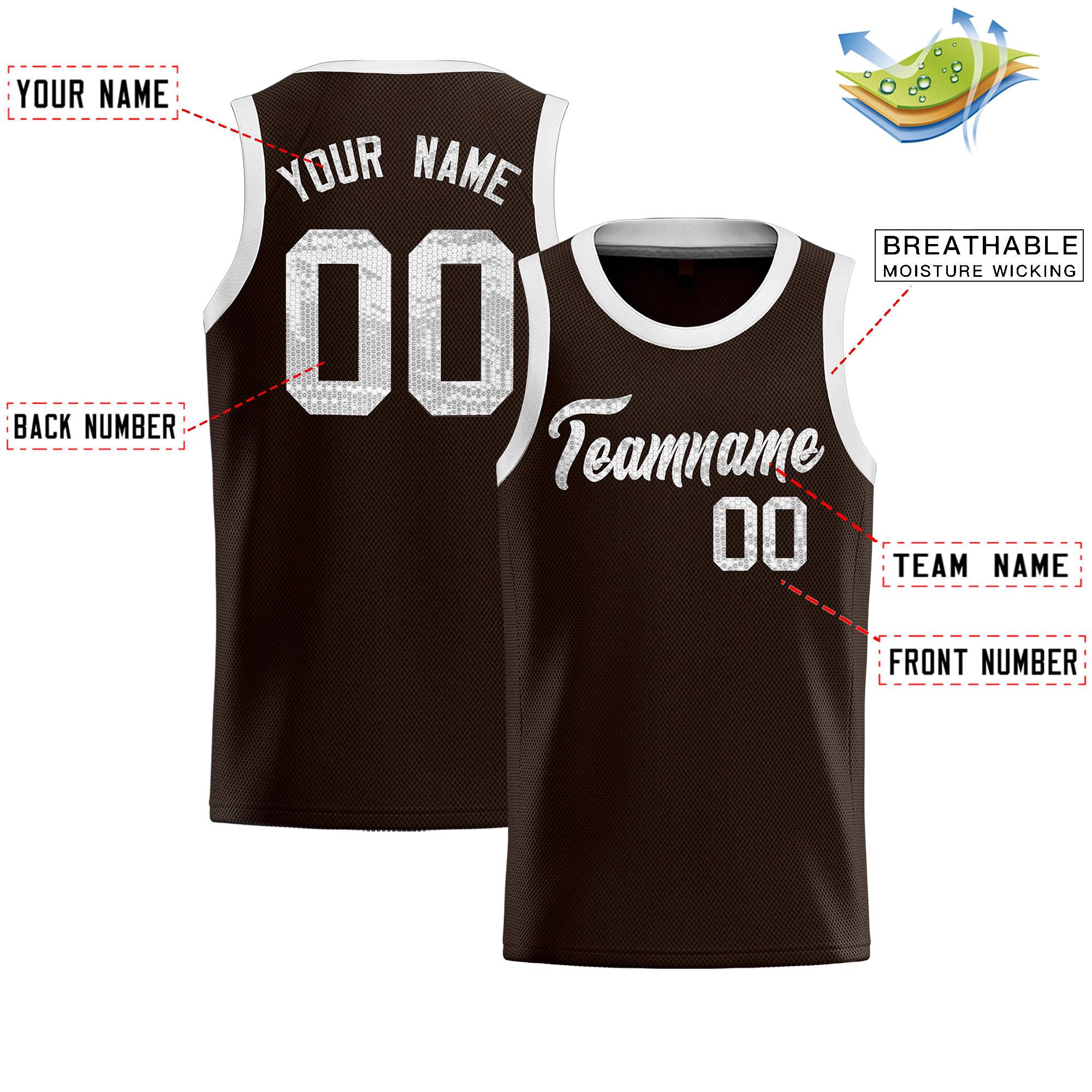 Custom Brown Sequined Tops Athletic Basketball Jersey|KXKSHOP