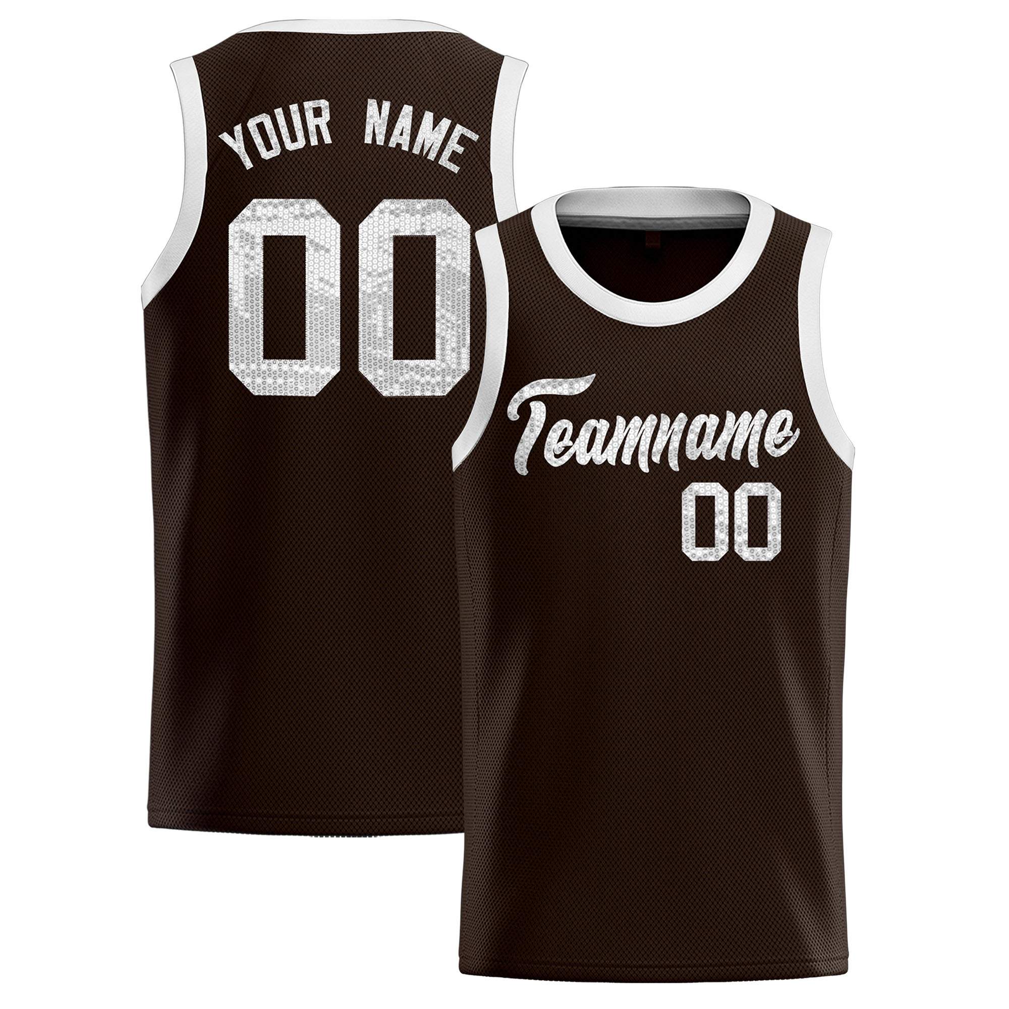 Custom Brown Sequined Tops Athletic Basketball Jersey|KXKSHOP