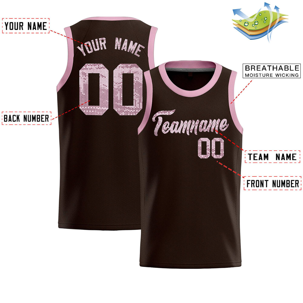 Custom Brown Sequined Tops Athletic Basketball Jersey|KXKSHOP