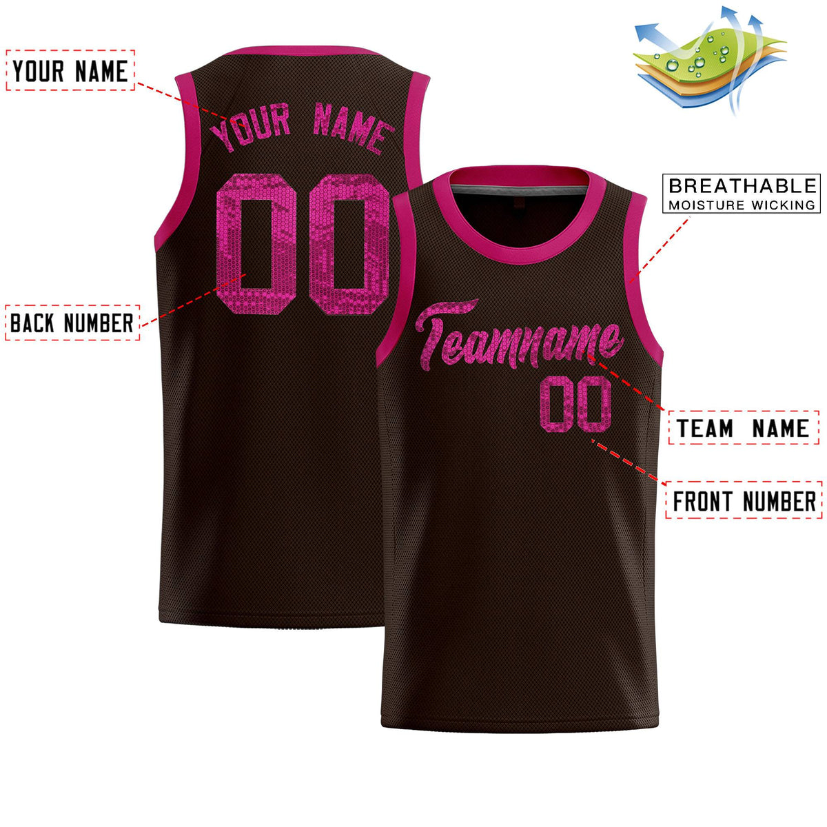 Custom Brown Sequined Tops Athletic Basketball Jersey|KXKSHOP