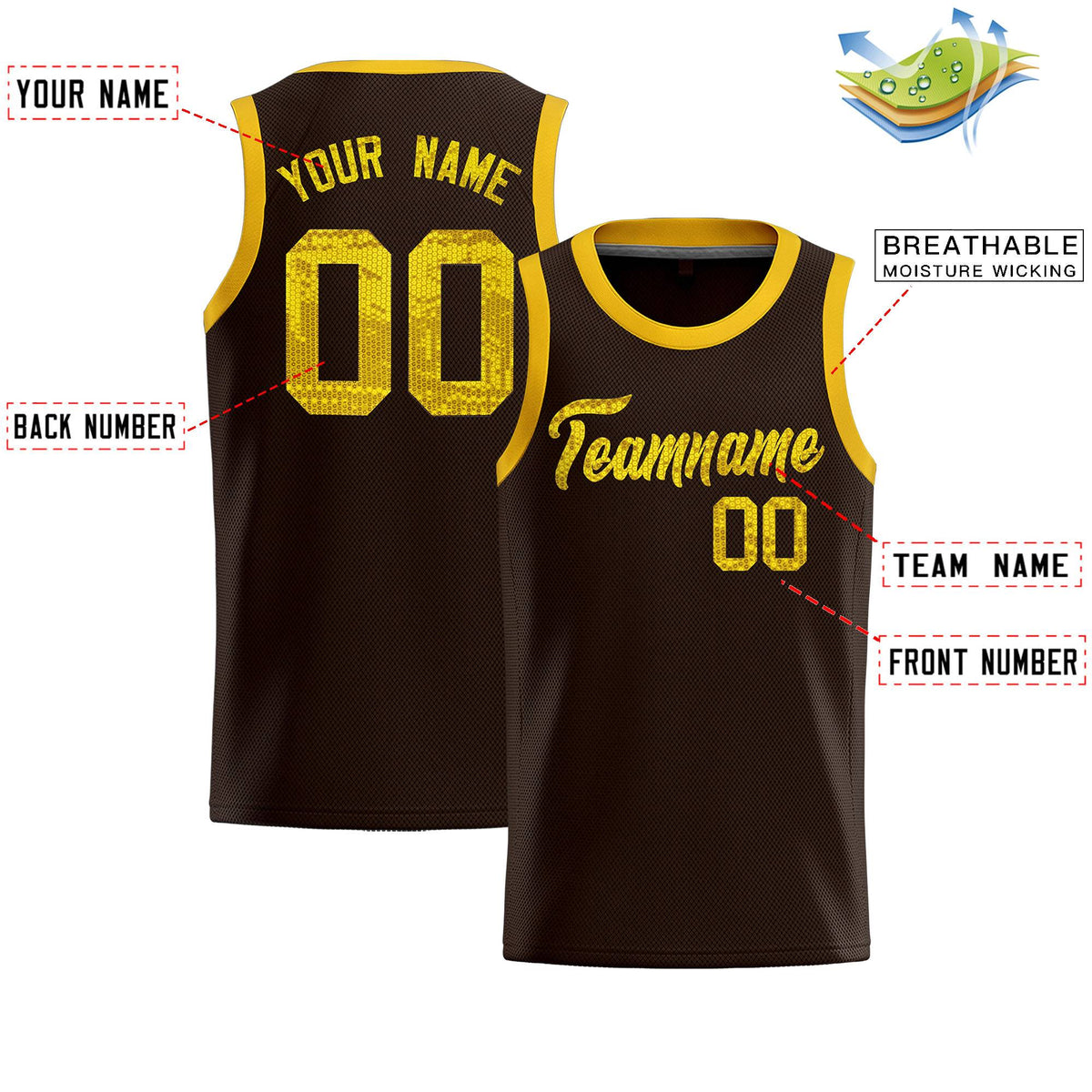 Custom Brown Sequined Tops Athletic Basketball Jersey|KXKSHOP