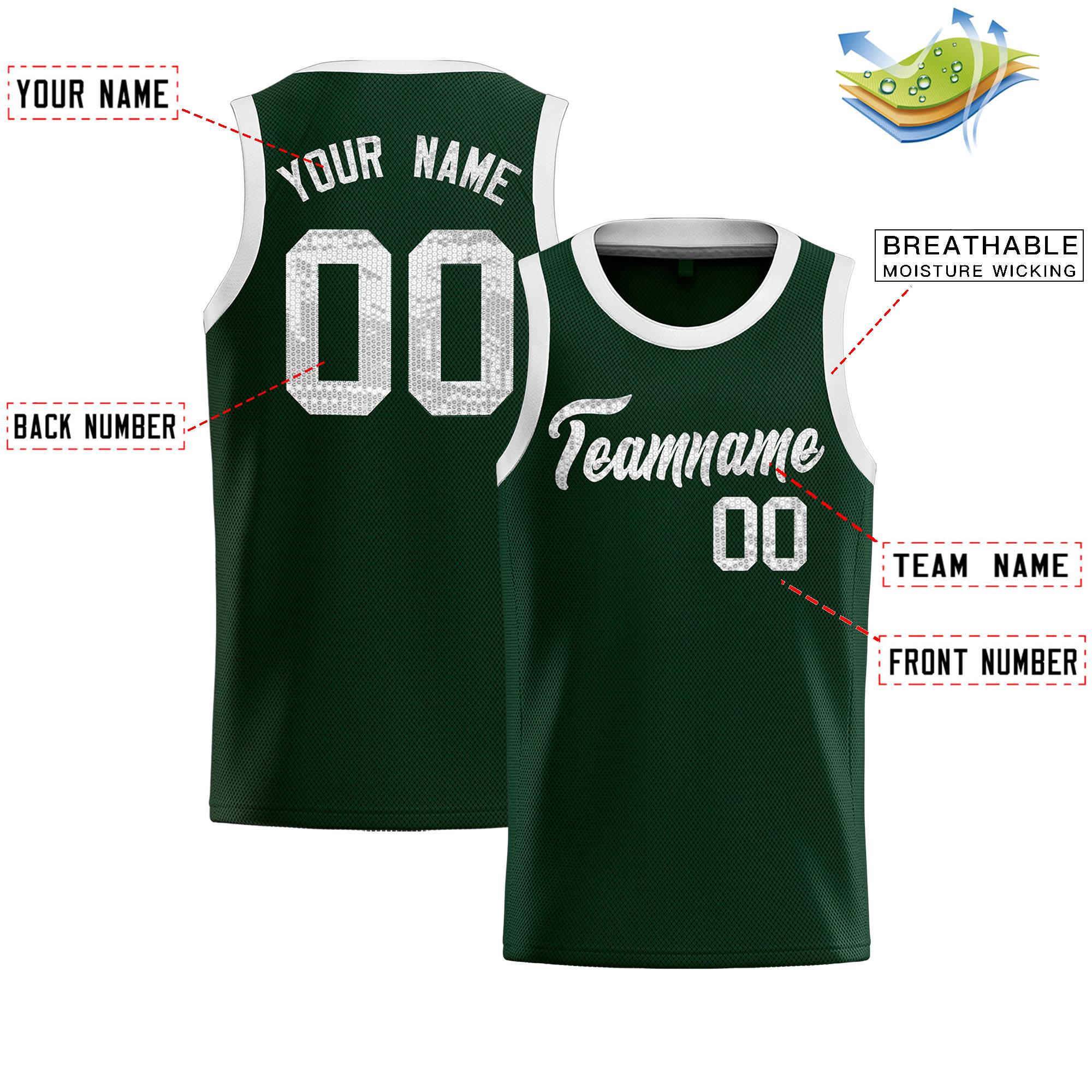 Custom Hunter Green Sequined Tops Athletic Basketball Jersey|KXKSHOP