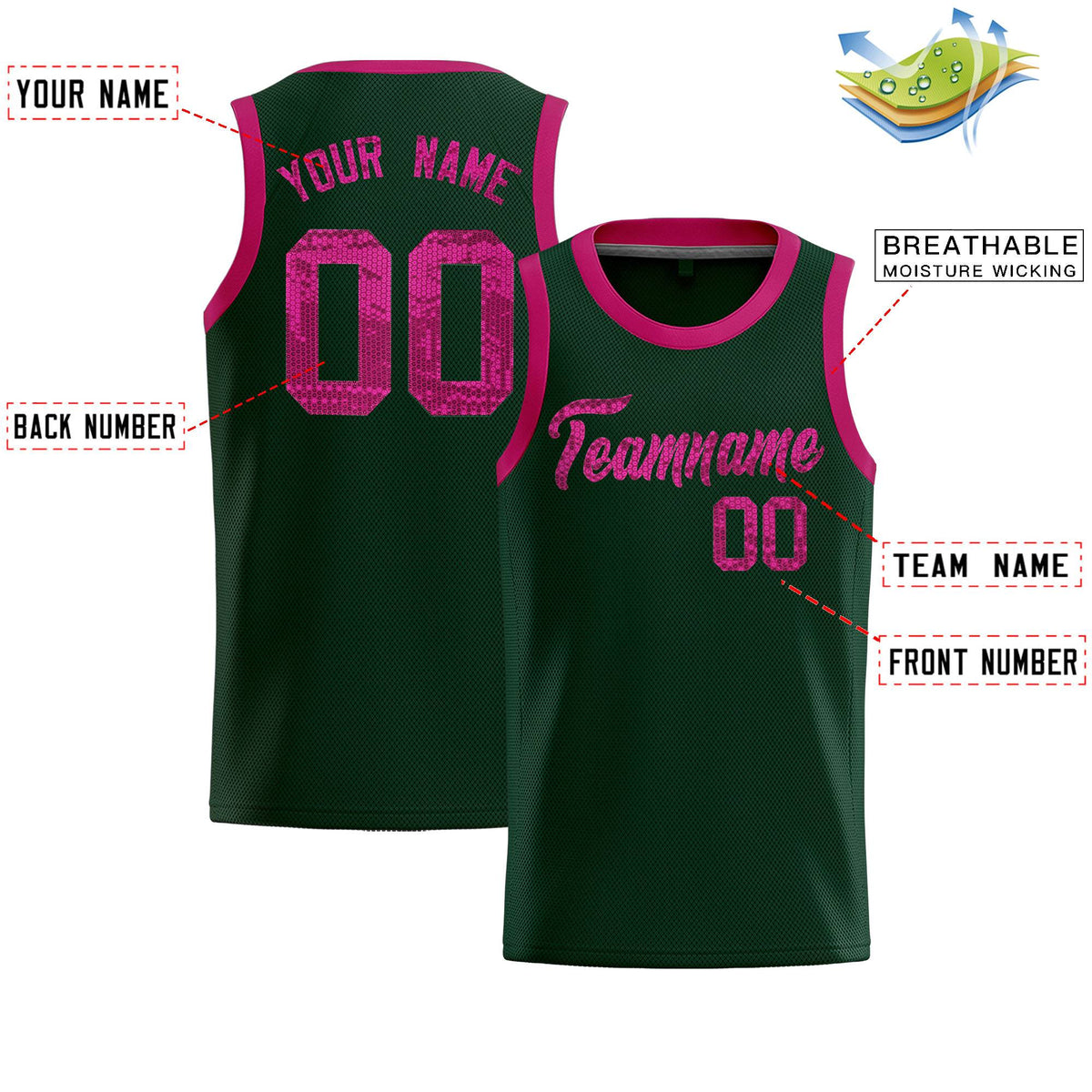 Custom Hunter Green Sequined Tops Athletic Basketball Jersey|KXKSHOP