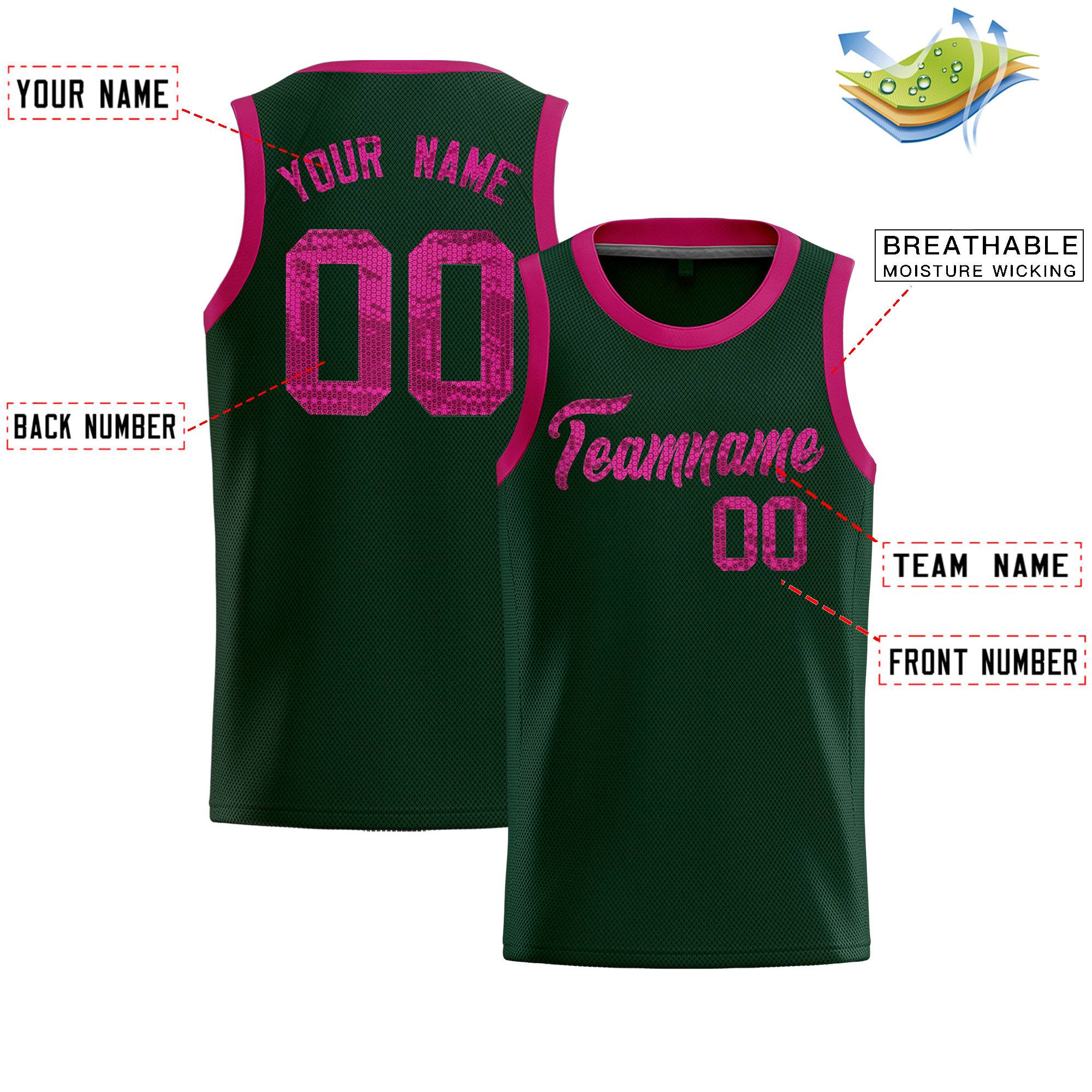 Custom Hunter Green Sequined Tops Athletic Basketball Jersey|KXKSHOP