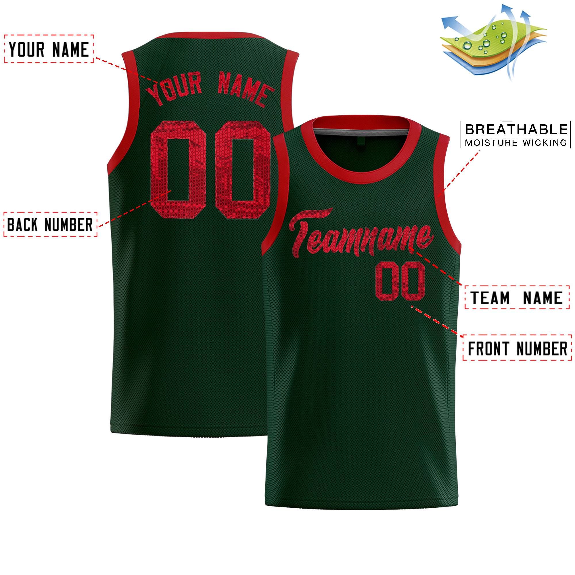 Custom Hunter Green Sequined Tops Athletic Basketball Jersey|KXKSHOP