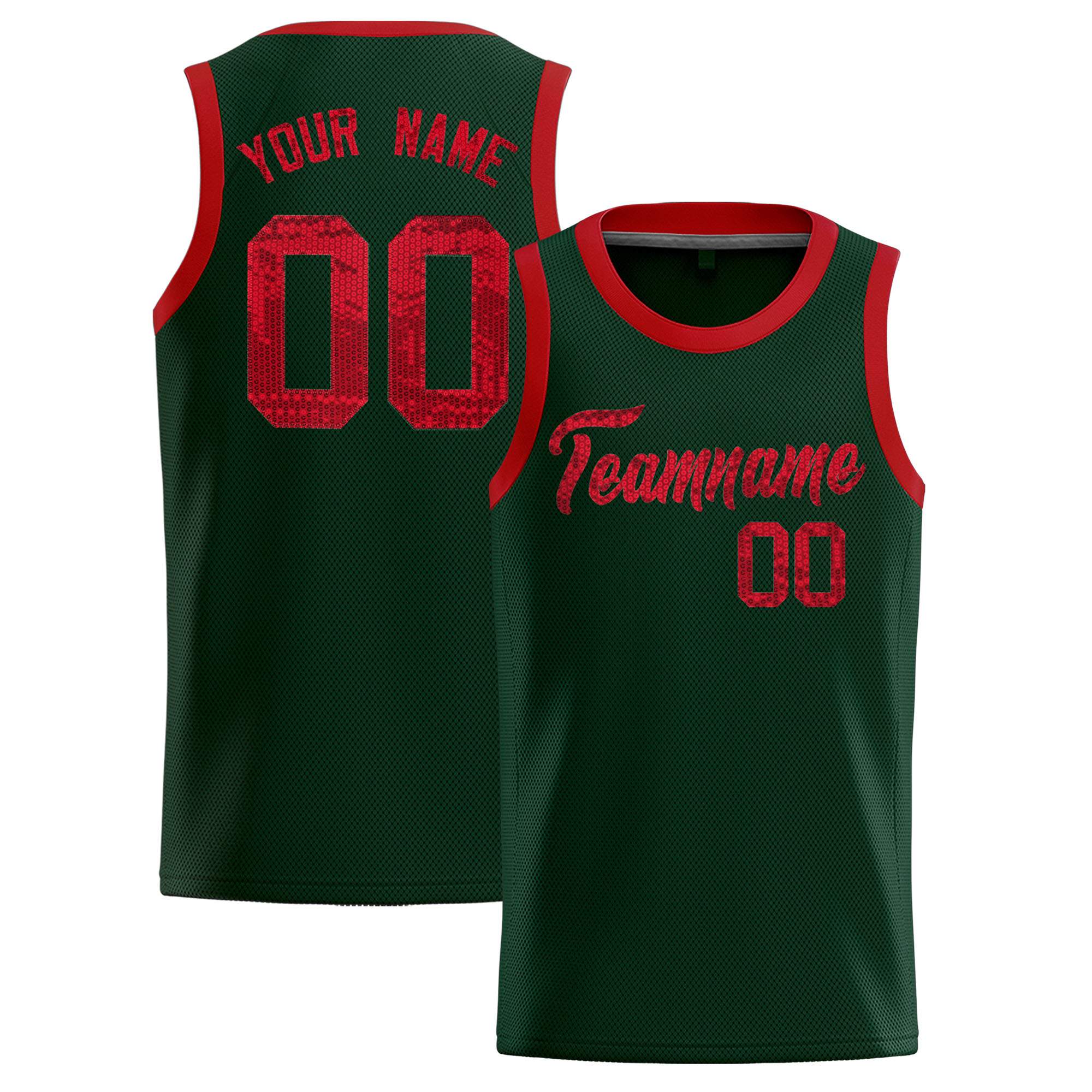 Custom Hunter Green Sequined Tops Athletic Basketball Jersey|KXKSHOP