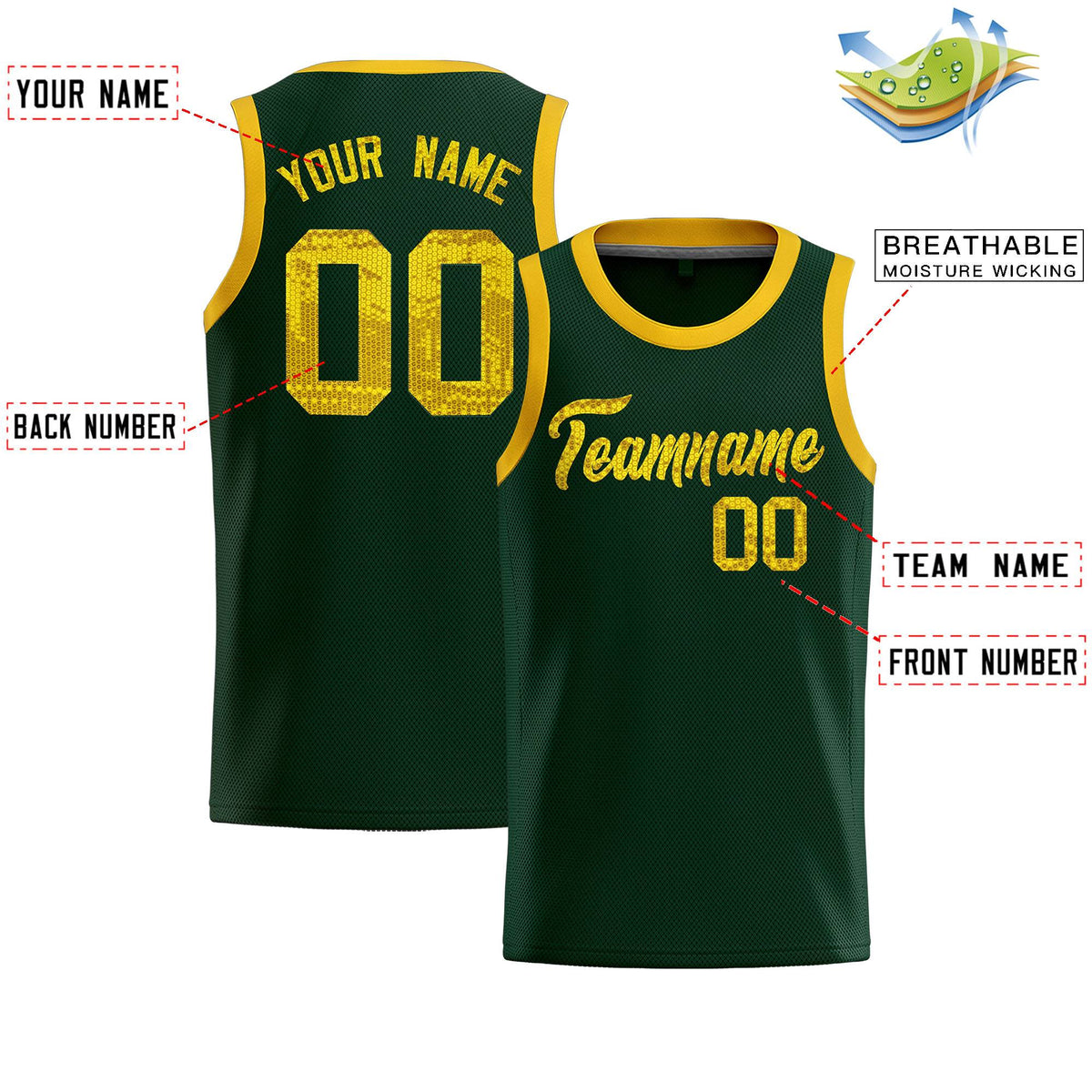 Custom Hunter Green Sequined Tops Athletic Basketball Jersey|KXKSHOP