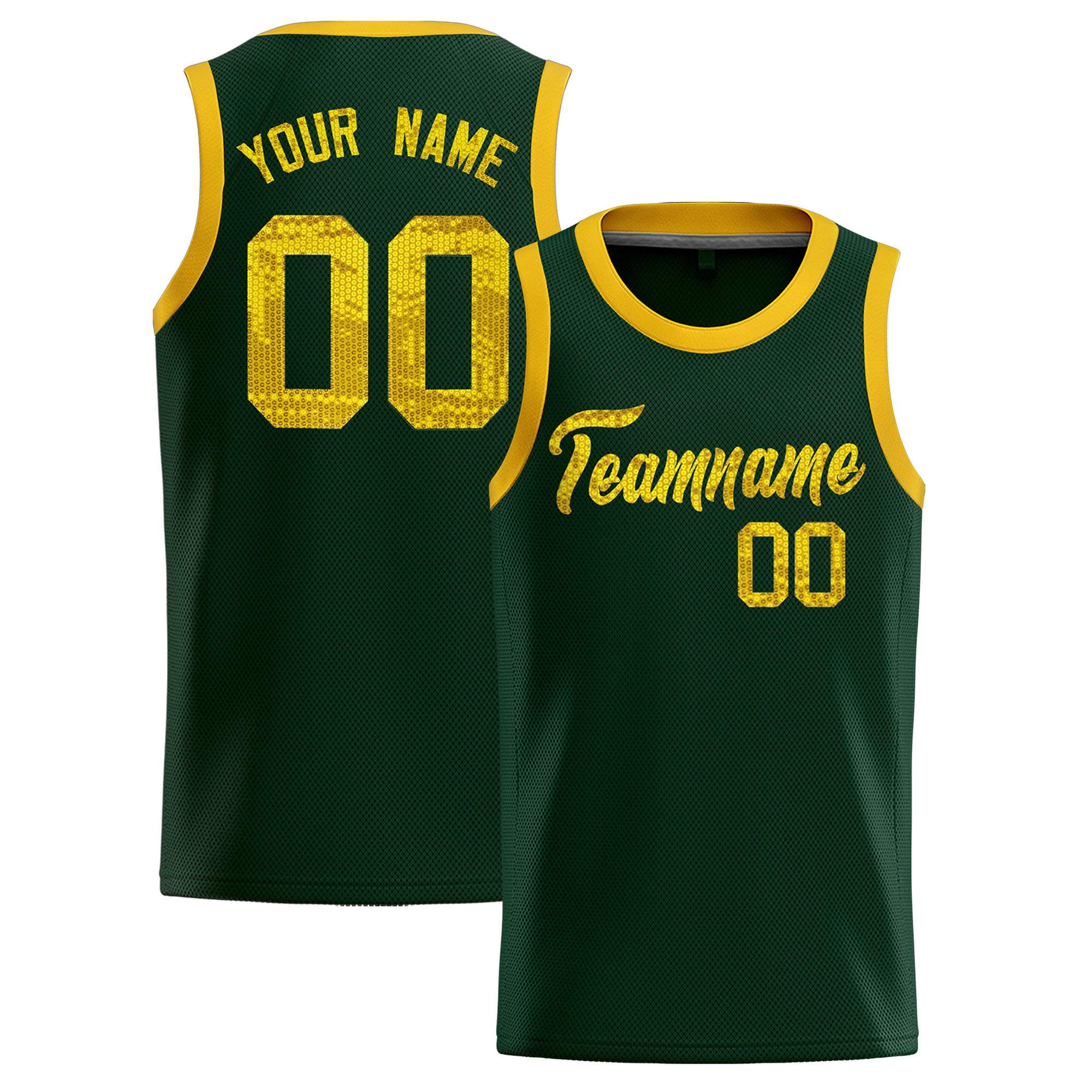 Custom Hunter Green Sequined Tops Athletic Basketball Jersey|KXKSHOP
