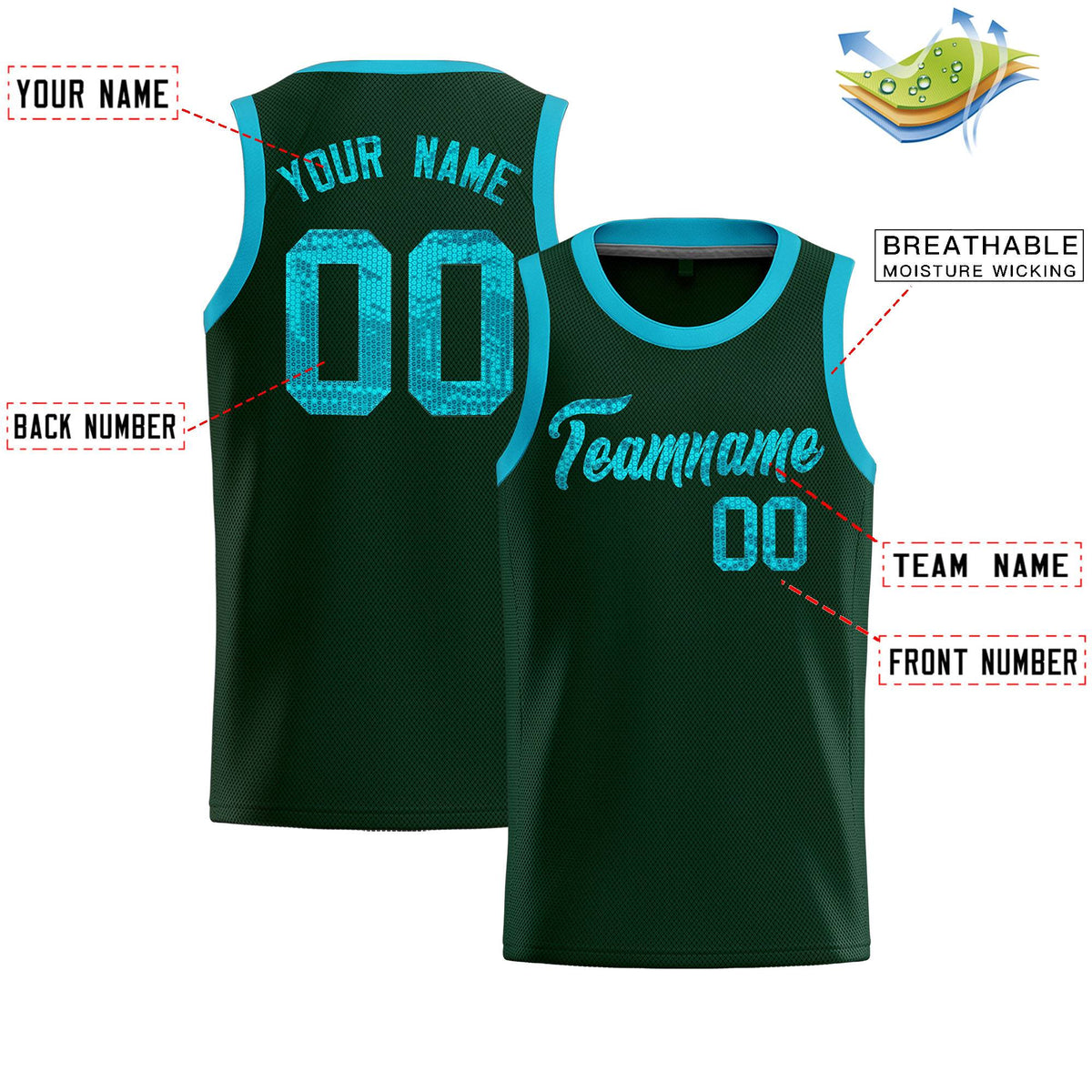 Custom Hunter Green Sequined Tops Athletic Basketball Jersey|KXKSHOP