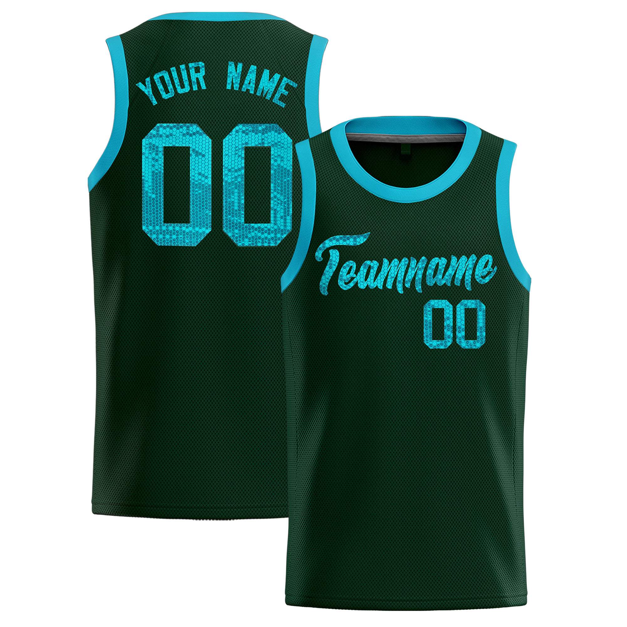 Custom Hunter Green Sequined Tops Athletic Basketball Jersey|KXKSHOP