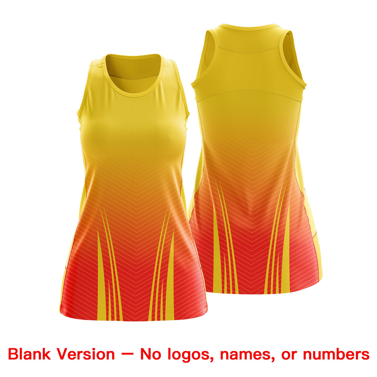 Custom Women Netball Dress | Gold Orange V-Shaped Pinstripes Gradient Uniform with Logo