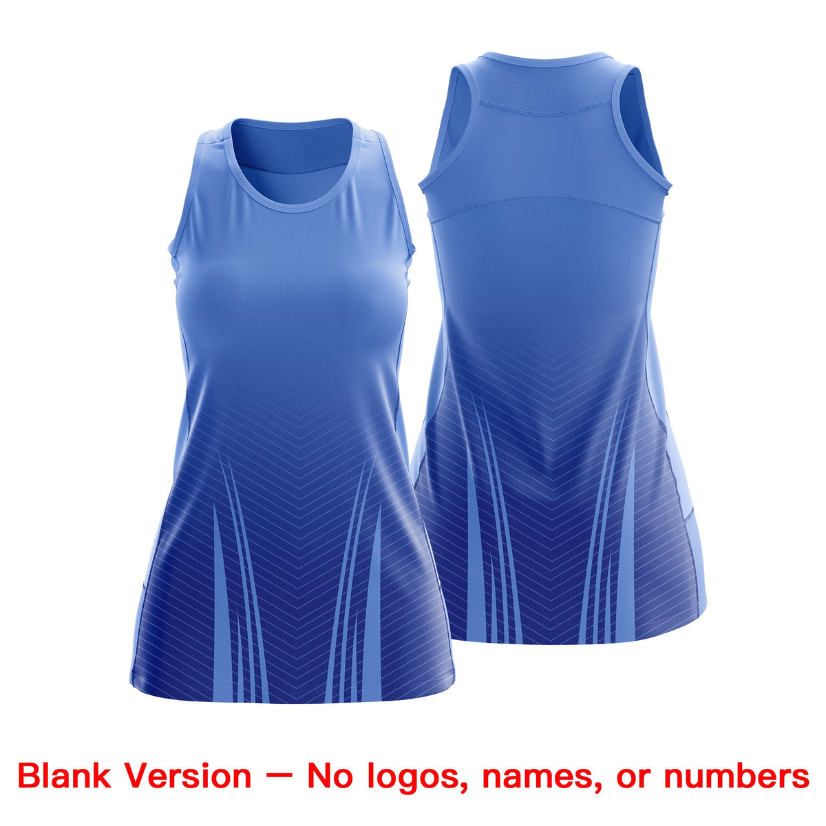 Custom Netball Dress | Light Blue Royal Blue for Women with V-Shaped Pinstripes Personalized Uniform